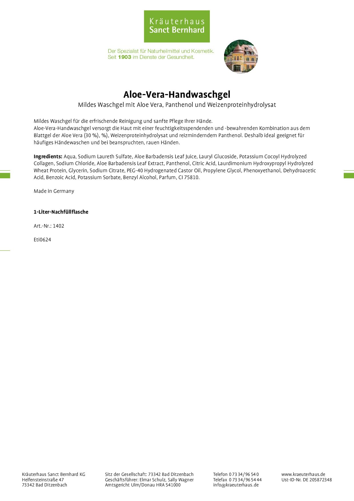 sanct-bernhard-aloe-vera-handwaschgel-1-liter-nachf-llflasche-mild image 2