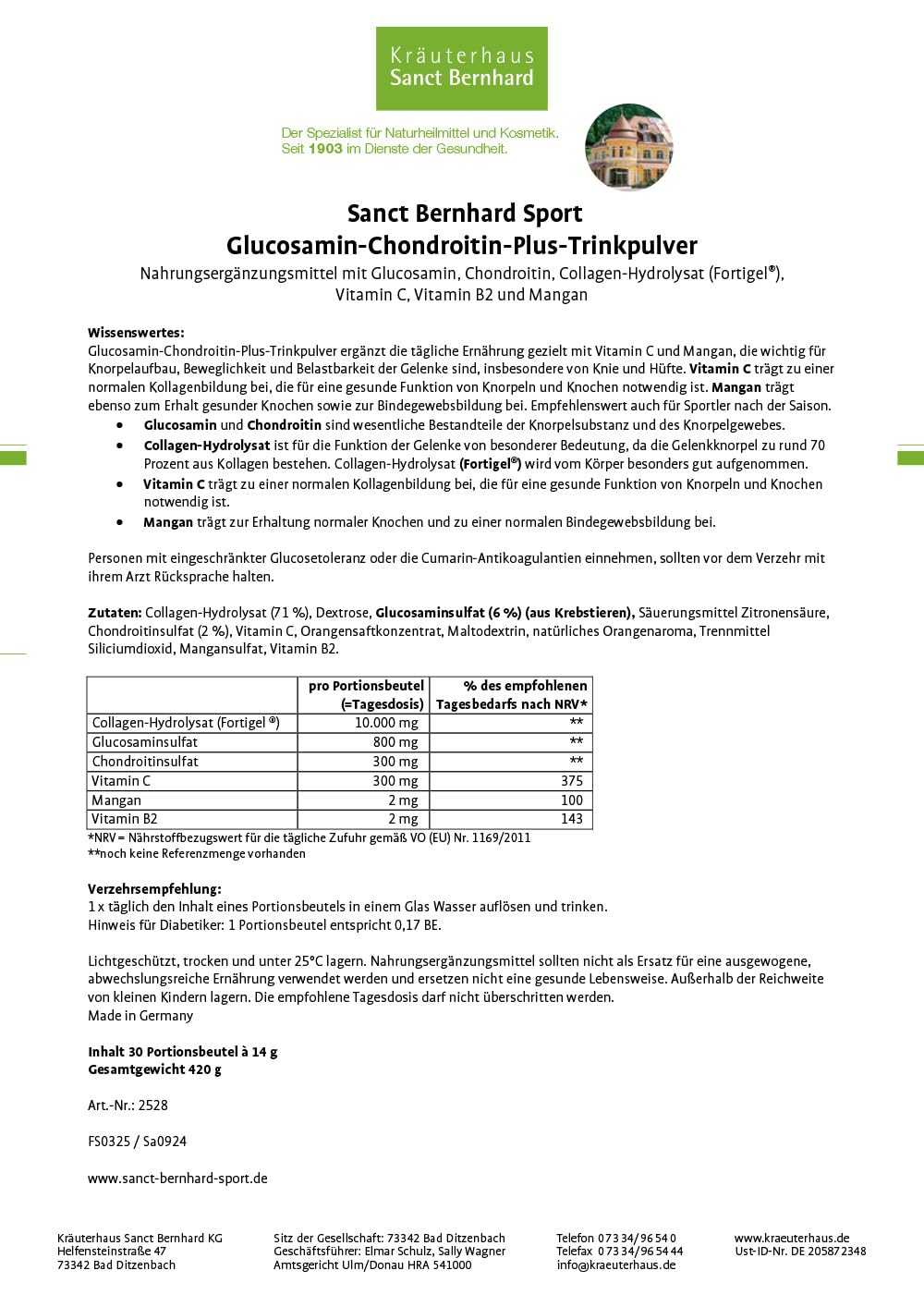 sanct-bernhard-glucosamin-chondroitin-plus-trinkpulver-30-beutel-gelenk image 2
