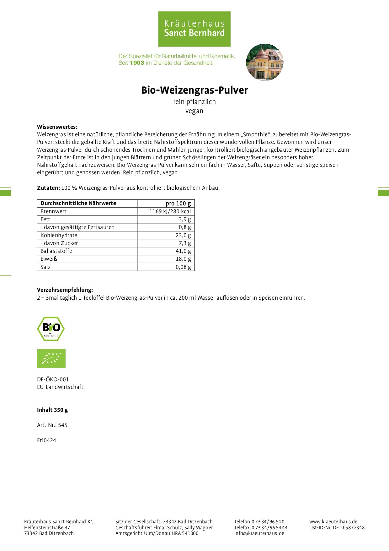 kr-uterhaus-sanct-bernhard-bio-weizengras-pulver-350-g-getrocknet image 2
