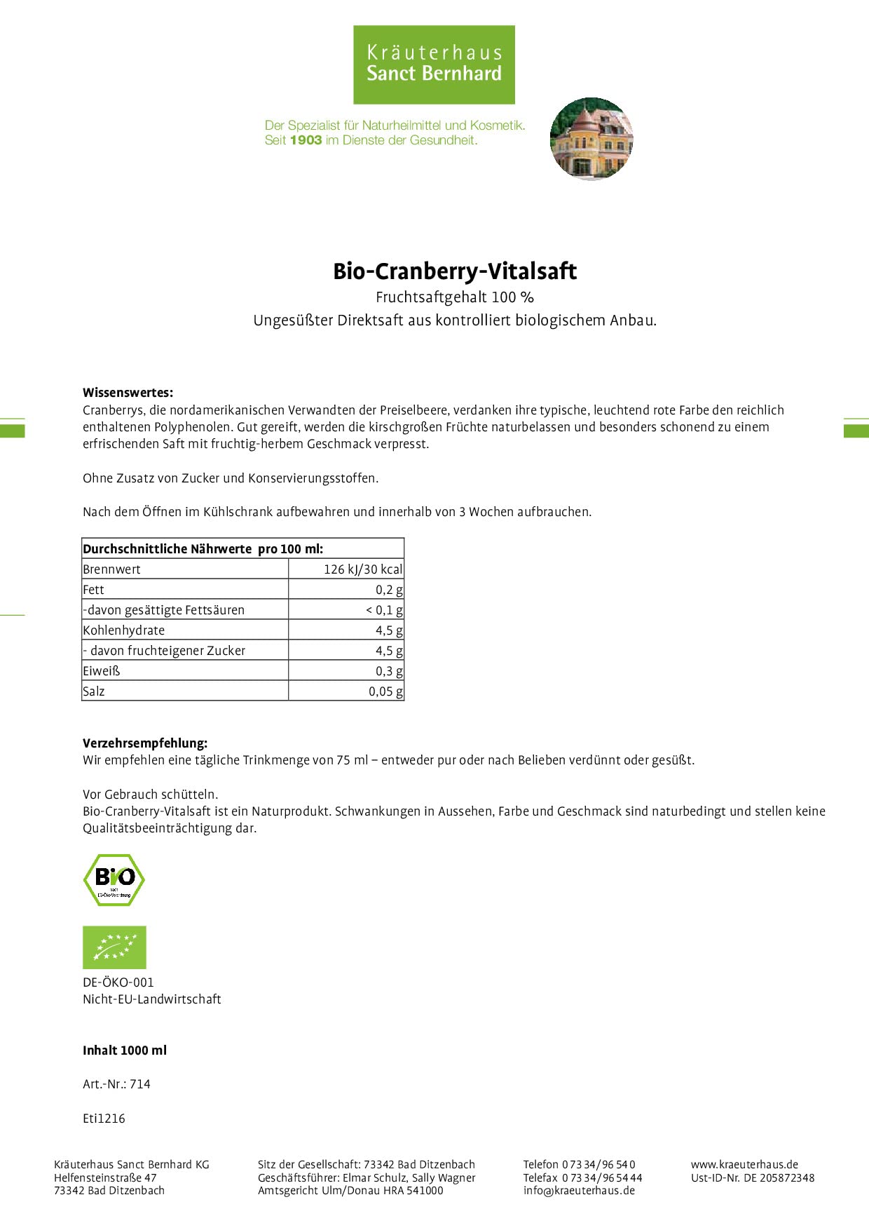 sanct-bernhard-bio-cranberry-vitalsaft-1-liter-fruchtherb image 2