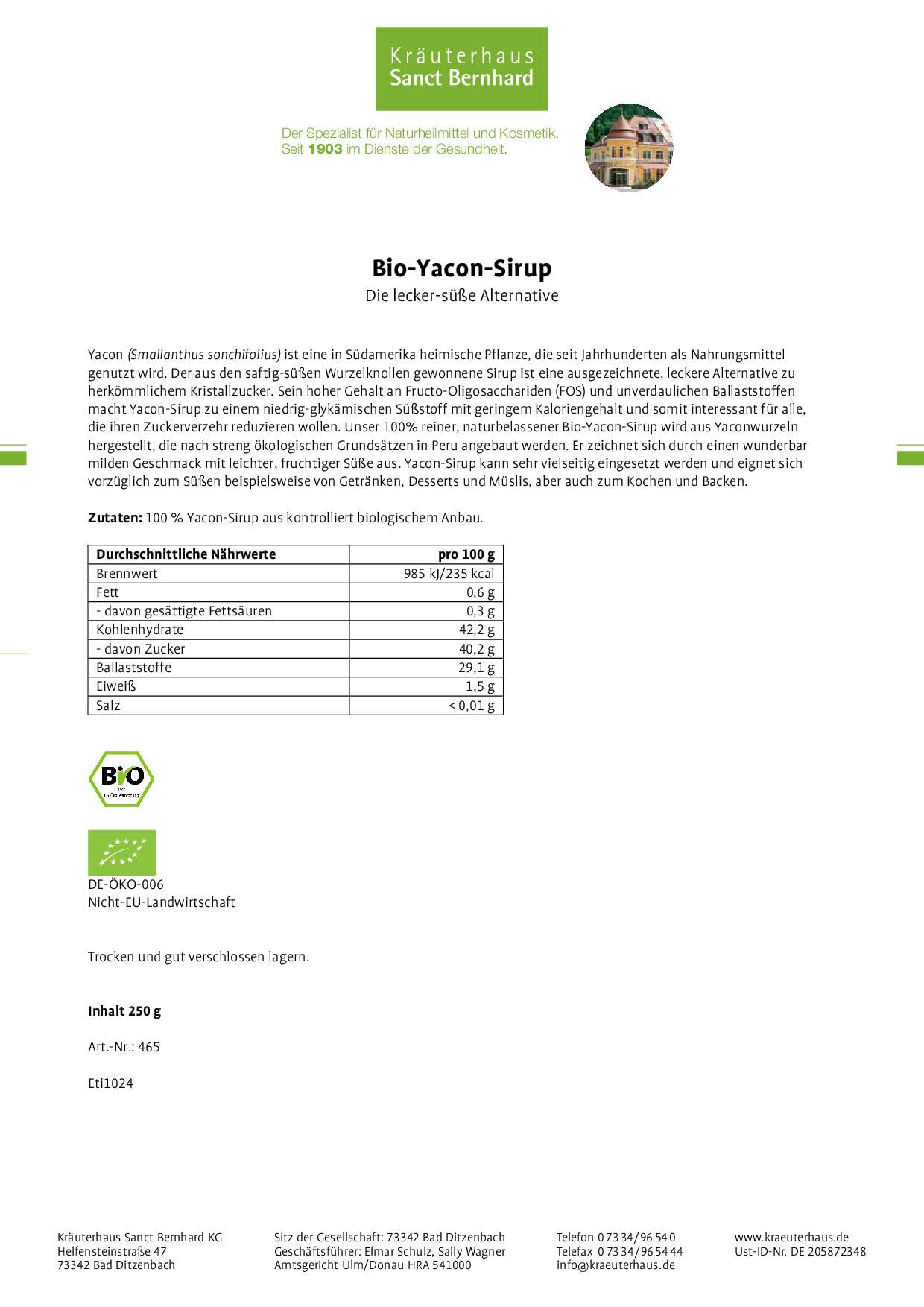 sanct-bernhard-bio-yacon-sirup-2x250-g-mild-fruchtig image 2