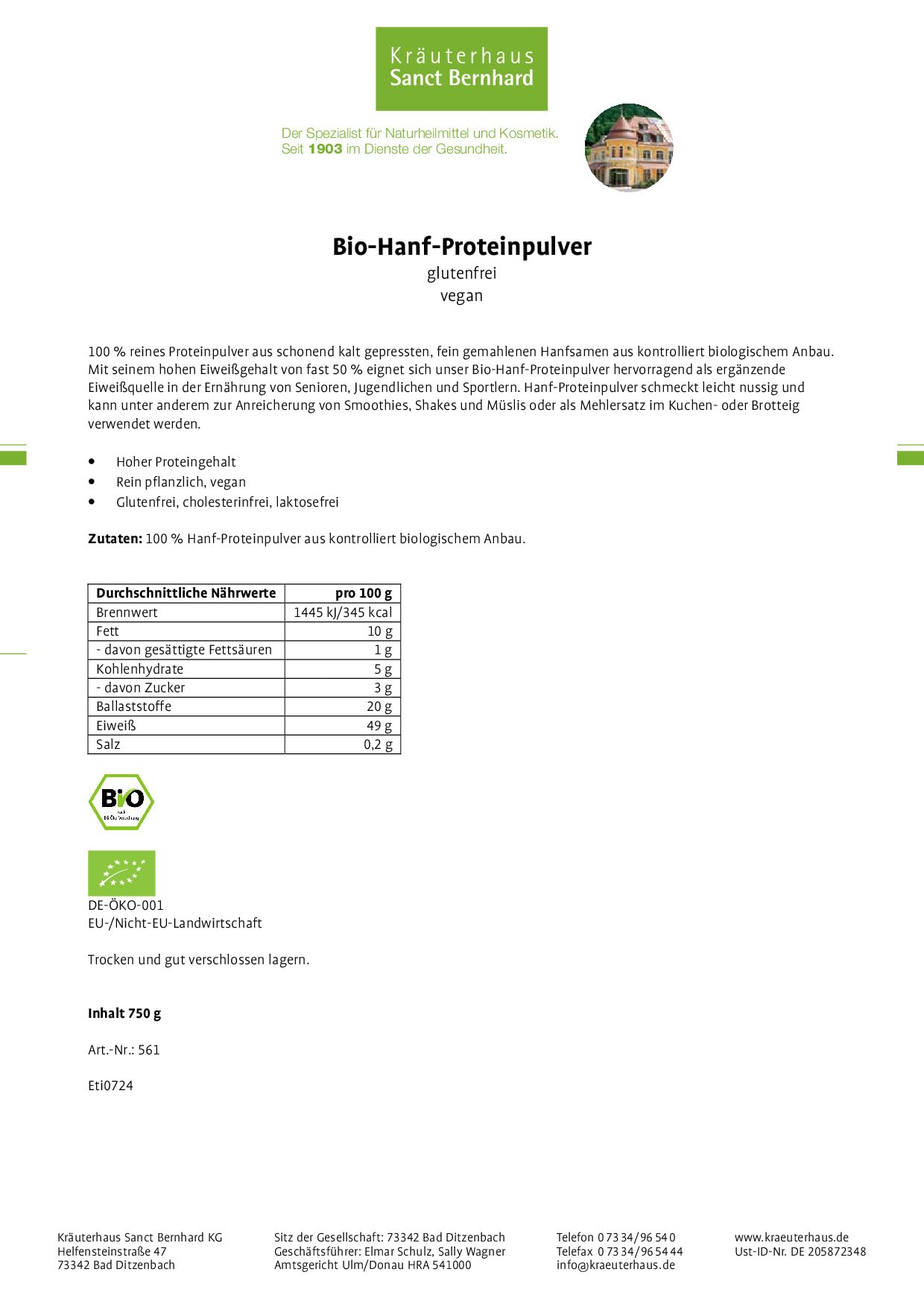 sanct-bernhard-bio-hanf-proteinpulver-750-g-vegan-kaltgepresst image 2