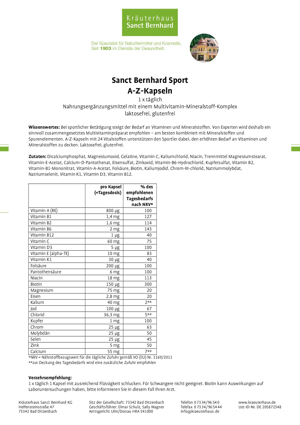 sanct-bernhard-sport-a-z-kapseln-multivitamin-150-st-ck image 2