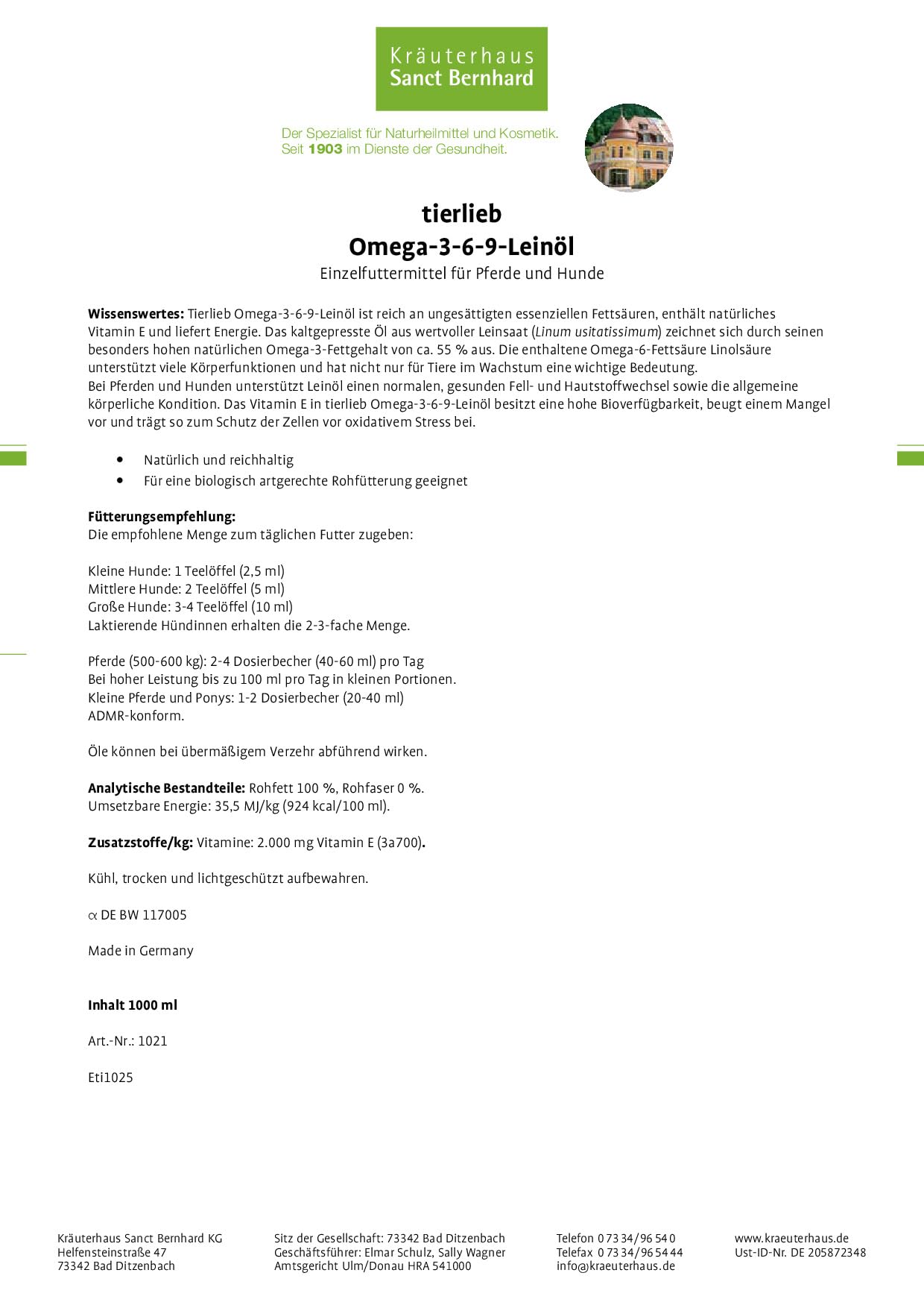 sanct-bernhard-tierlieb-lein-l-omega-3-6-9-1-liter-hund-pferd image 4