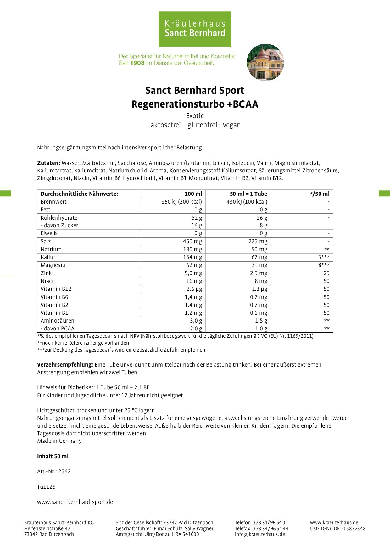 sanct-bernhard-sport-regenerationsturbo-bcaa-exotic-11x50-ml image 2