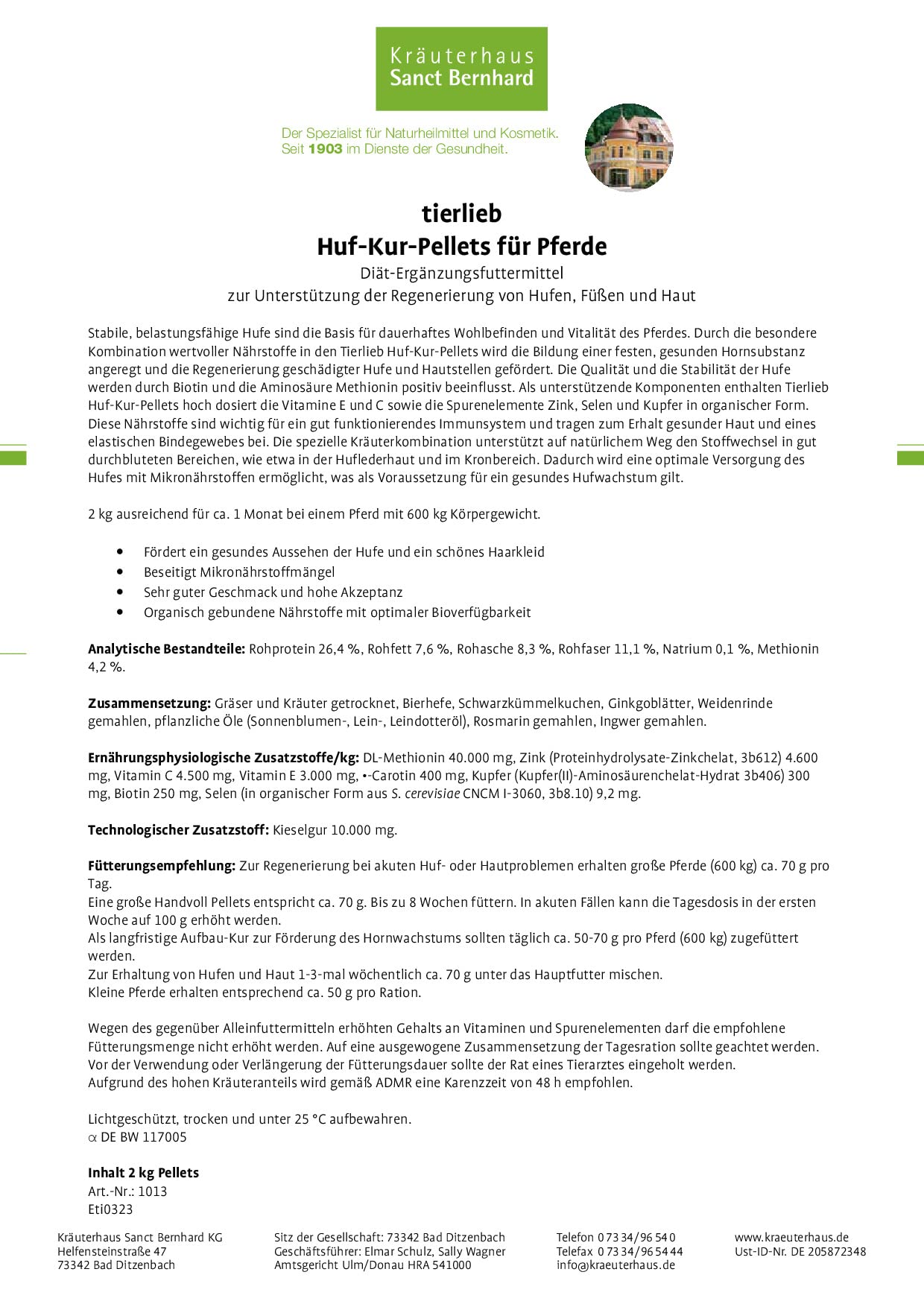 sanct-bernhard-tierlieb-huf-kur-pellets-pferd-2-kg image 3