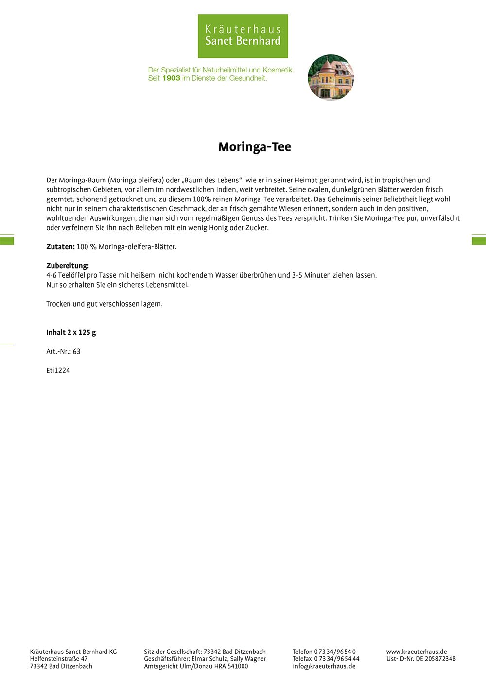 sanct-bernhard-moringa-tee-moringa-bl-tter-2x125-g-loser-tee image 2