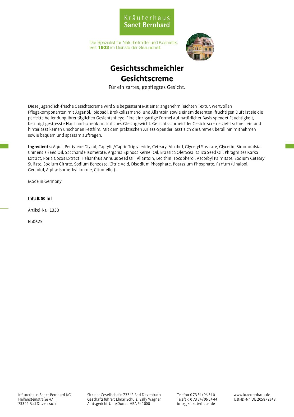 sanct-bernhard-gesichtsschmeichler-gesichtscreme-50-ml-leichte-textur image 2