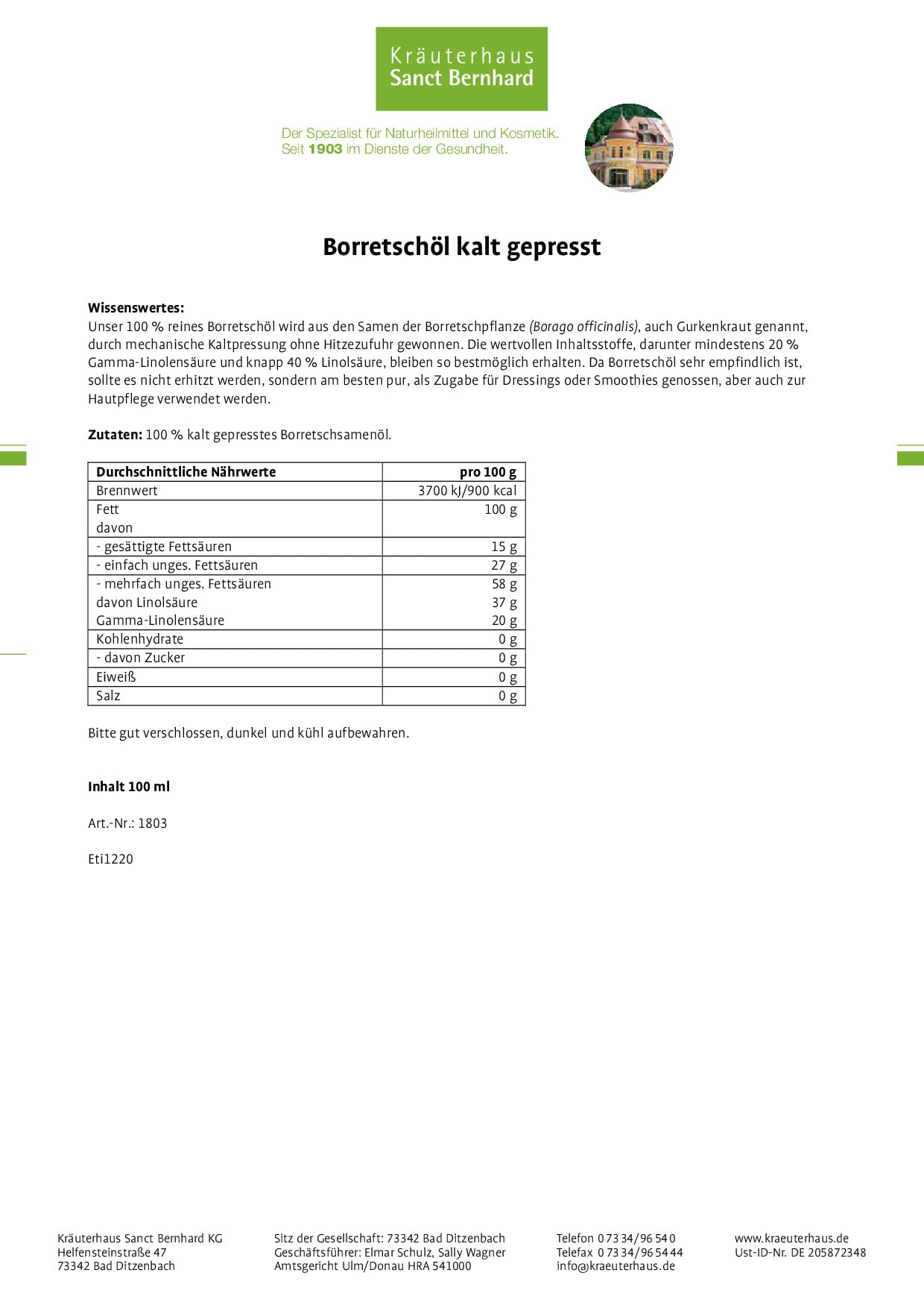 sanct-bernhard-borretsch-l-kalt-gepresst-100-ml-haut-und-speise-l image 2