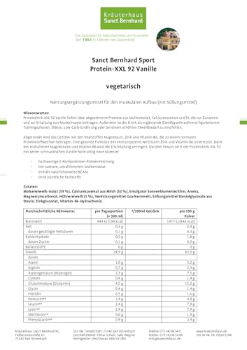 sanct-bernhard-sport-protein-xxl-92-proteinpulver-vanille-450-g image 5
