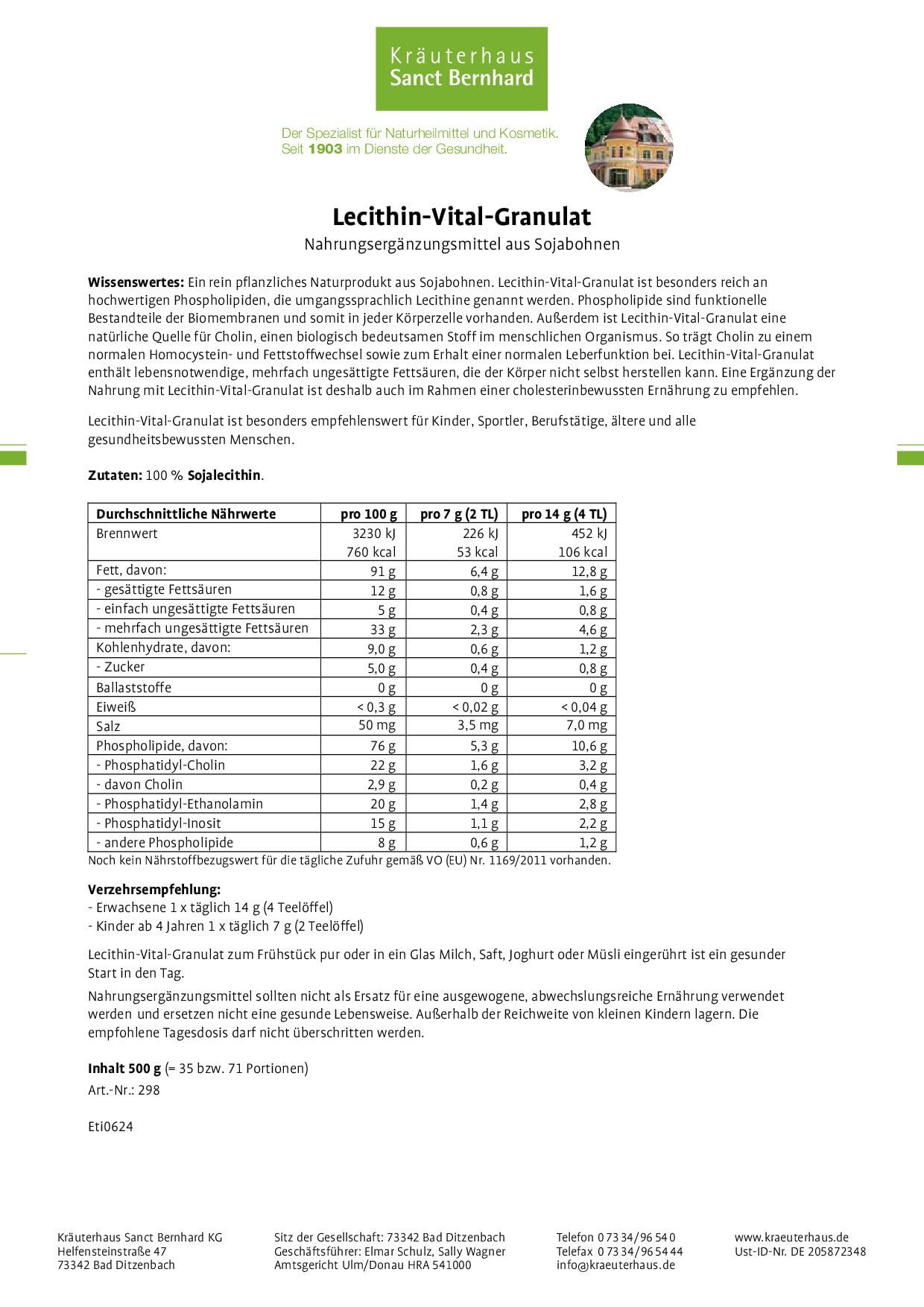 sanct-bernhard-lecithin-vital-granulat-500-g-soja-cholin image 2