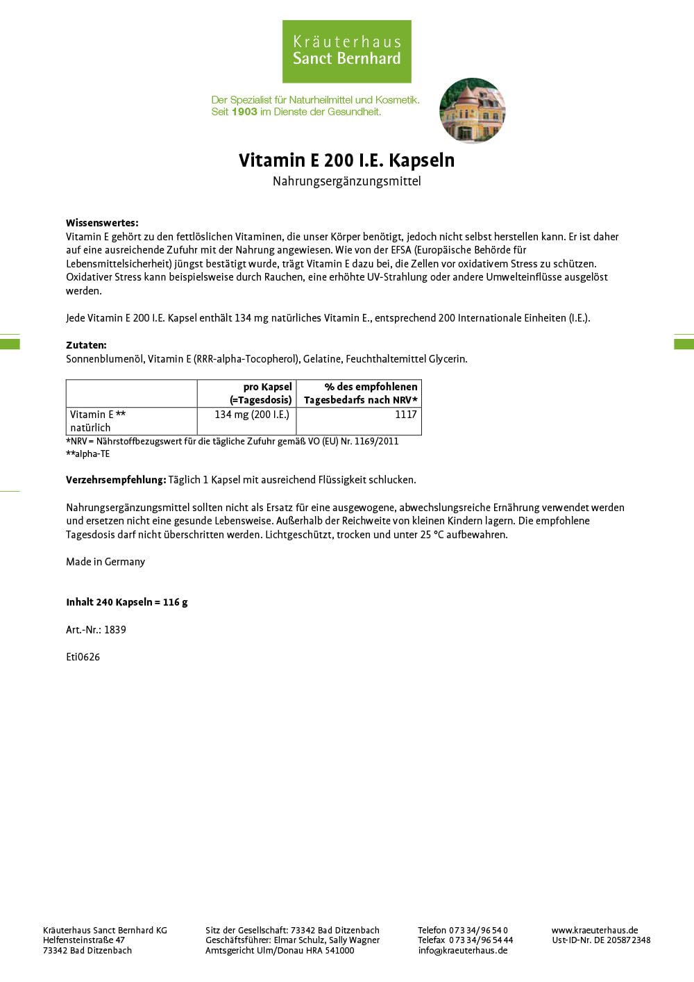 sanct-bernhard-vitamin-e-200-i-e-kapseln-240-st-zellschutz image 2