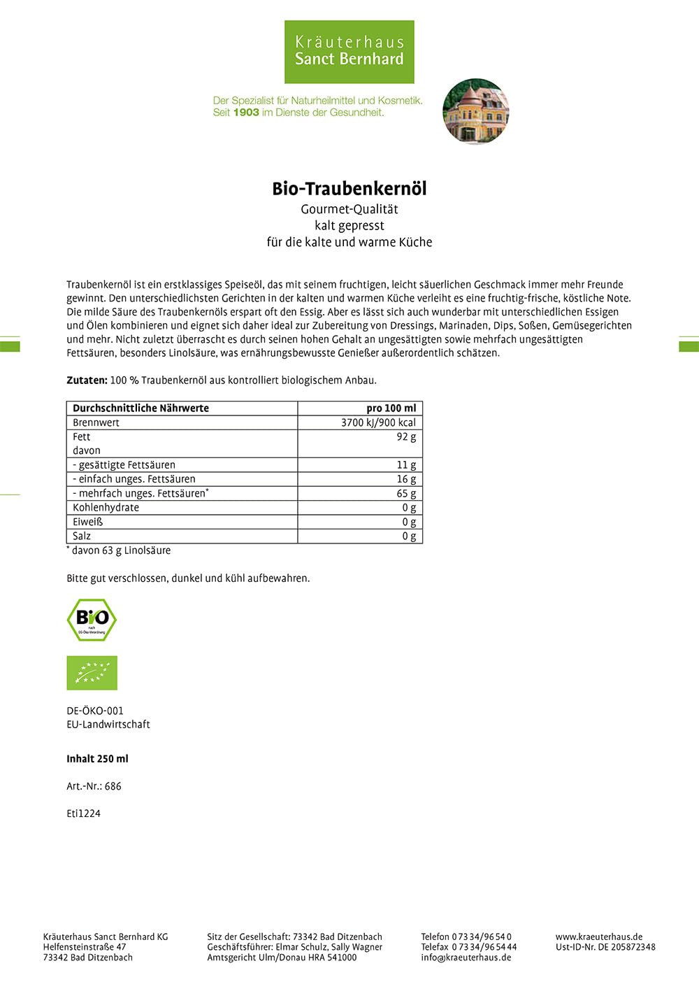 sanct-bernhard-bio-traubenkern-l-250-ml-kaltgepresst-gourmet image 2