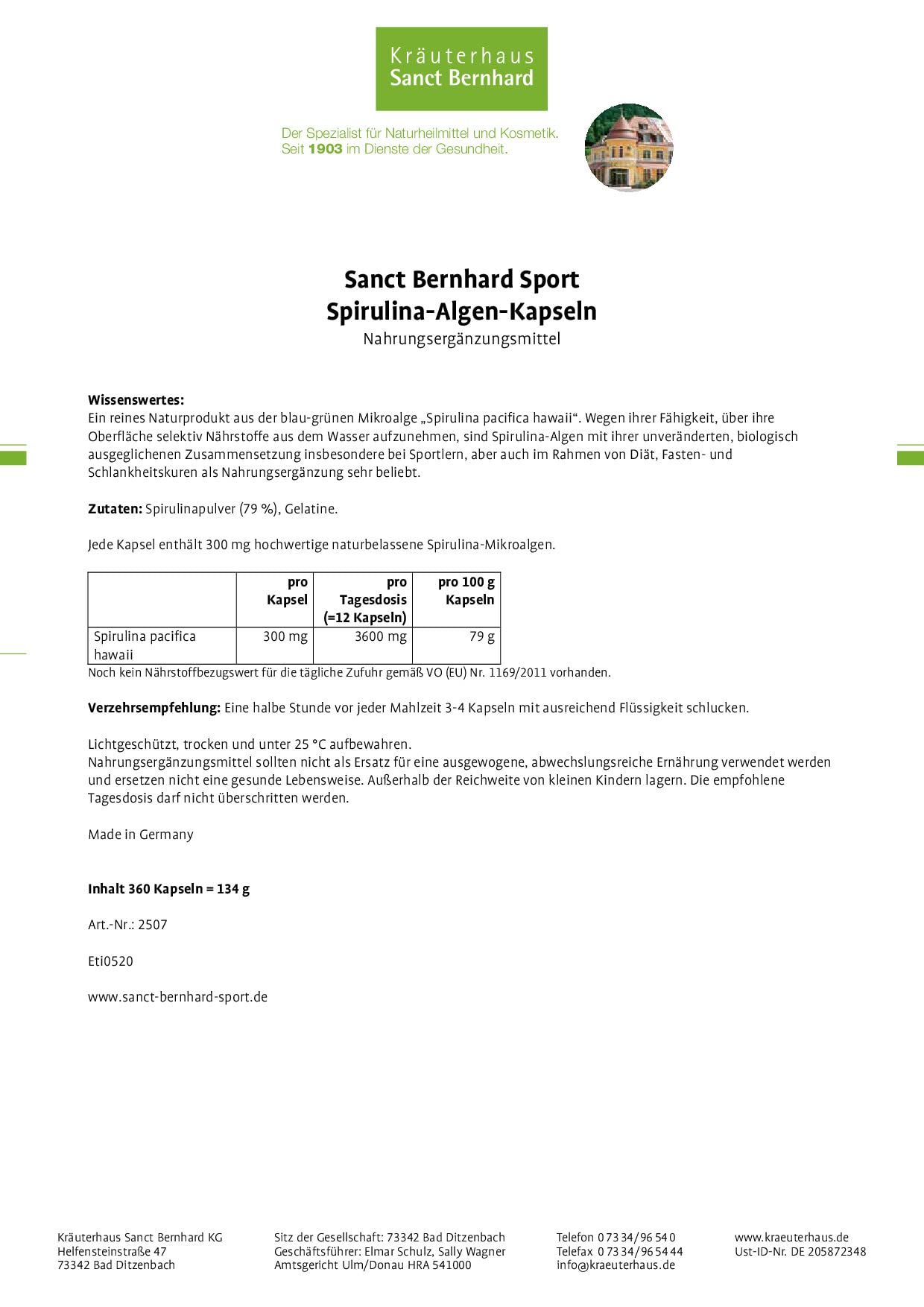 sanct-bernhard-sport-spirulina-algen-kapseln-360-kapseln-natur image 2