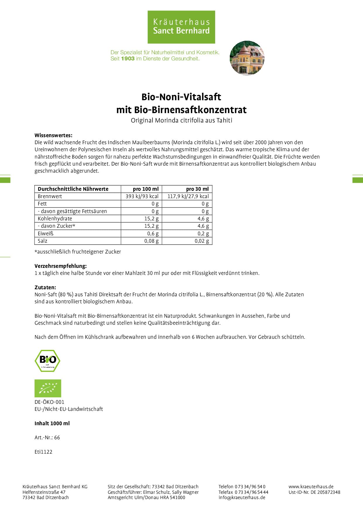sanct-bernhard-bio-noni-vitalsaft-direktsaft-1-liter-birne-bio image 2