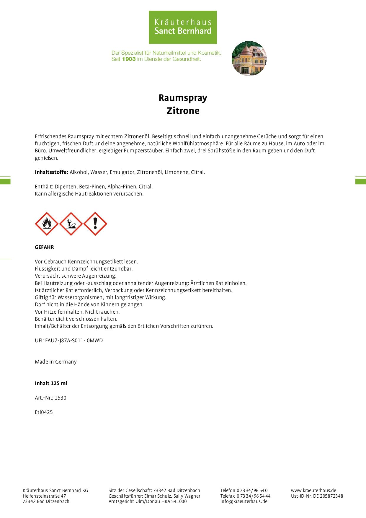 sanct-bernhard-raumspray-zitrone-125-ml-mit-zitronen-l image 2