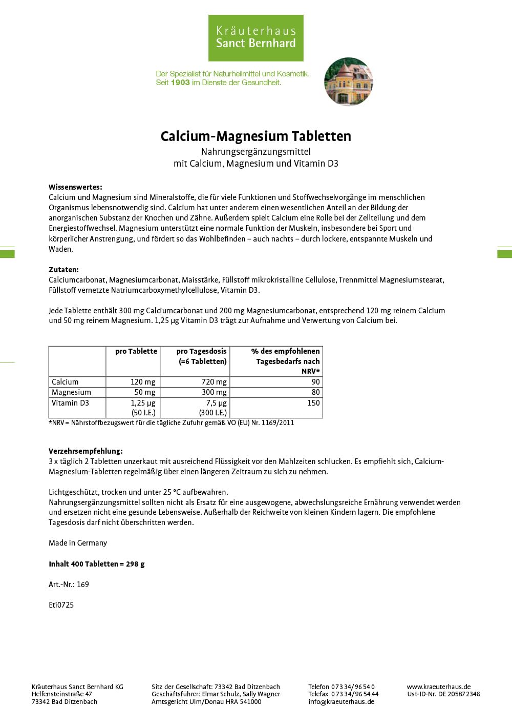 sanct-bernhard-calcium-magnesium-tabletten-400-tabletten-muskeln image 2