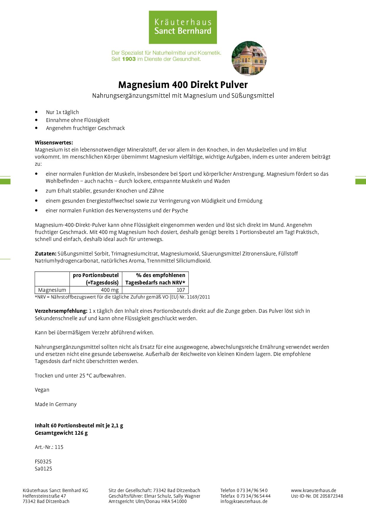 sanct-bernhard-magnesium-400-direkt-pulver-60-sticks-fruchtig image 2