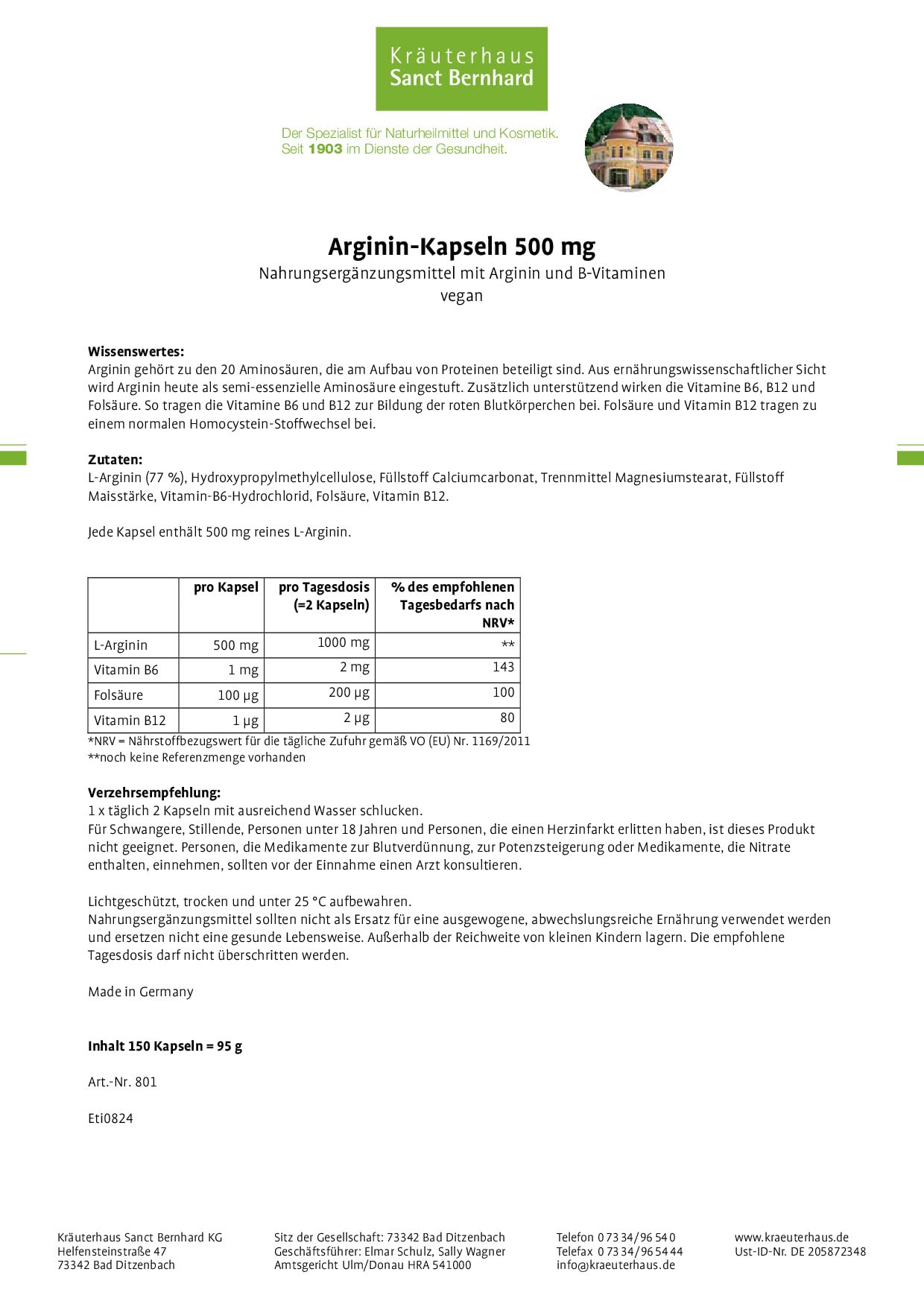 sanct-bernhard-arginin-kapseln-500-mg-150-kapseln-vegan image 2