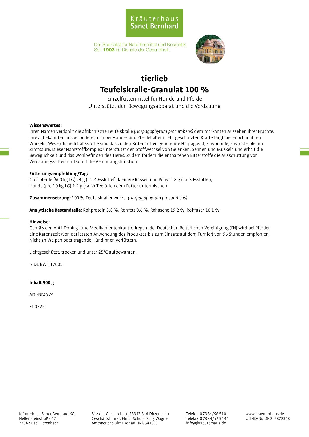 sanct-bernhard-tierlieb-teufelskralle-granulat-futtermittel-900-g-gelenke image 4