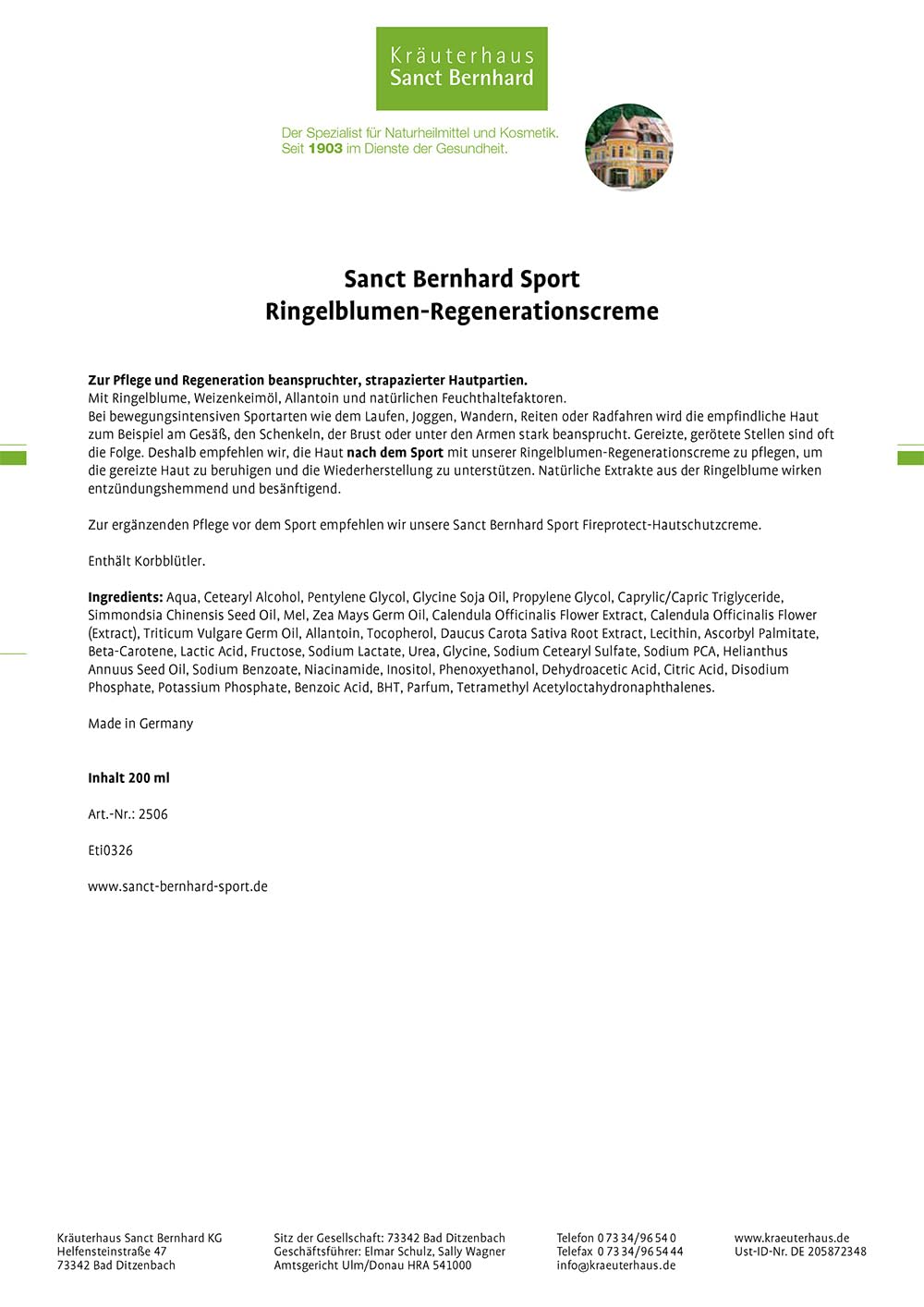 sanct-bernhard-sport-ringelblumen-regenerationscreme-creme-200-ml image 2