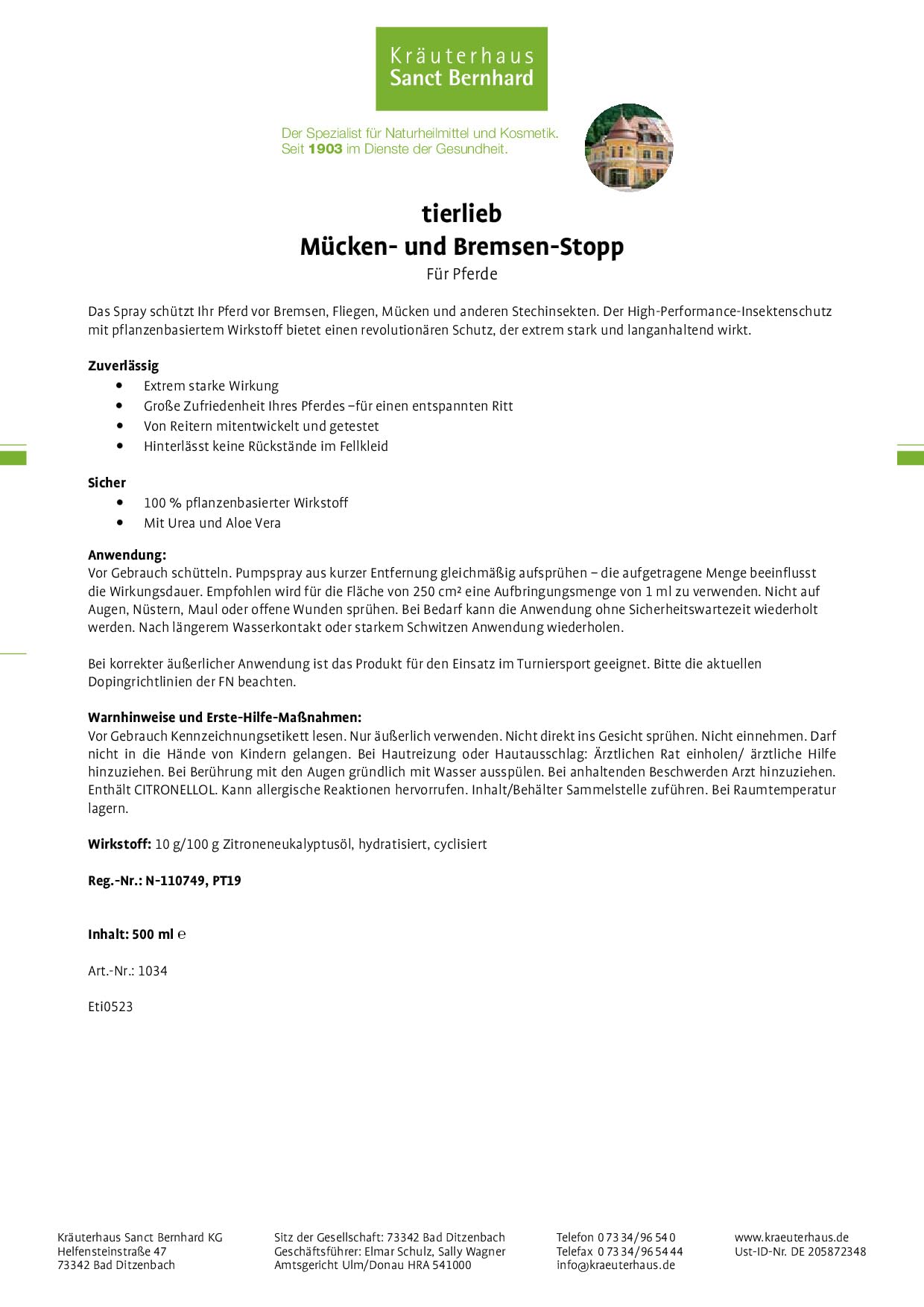tierlieb-m-cken-bremsen-stopp-pferde-spray-500ml image 2