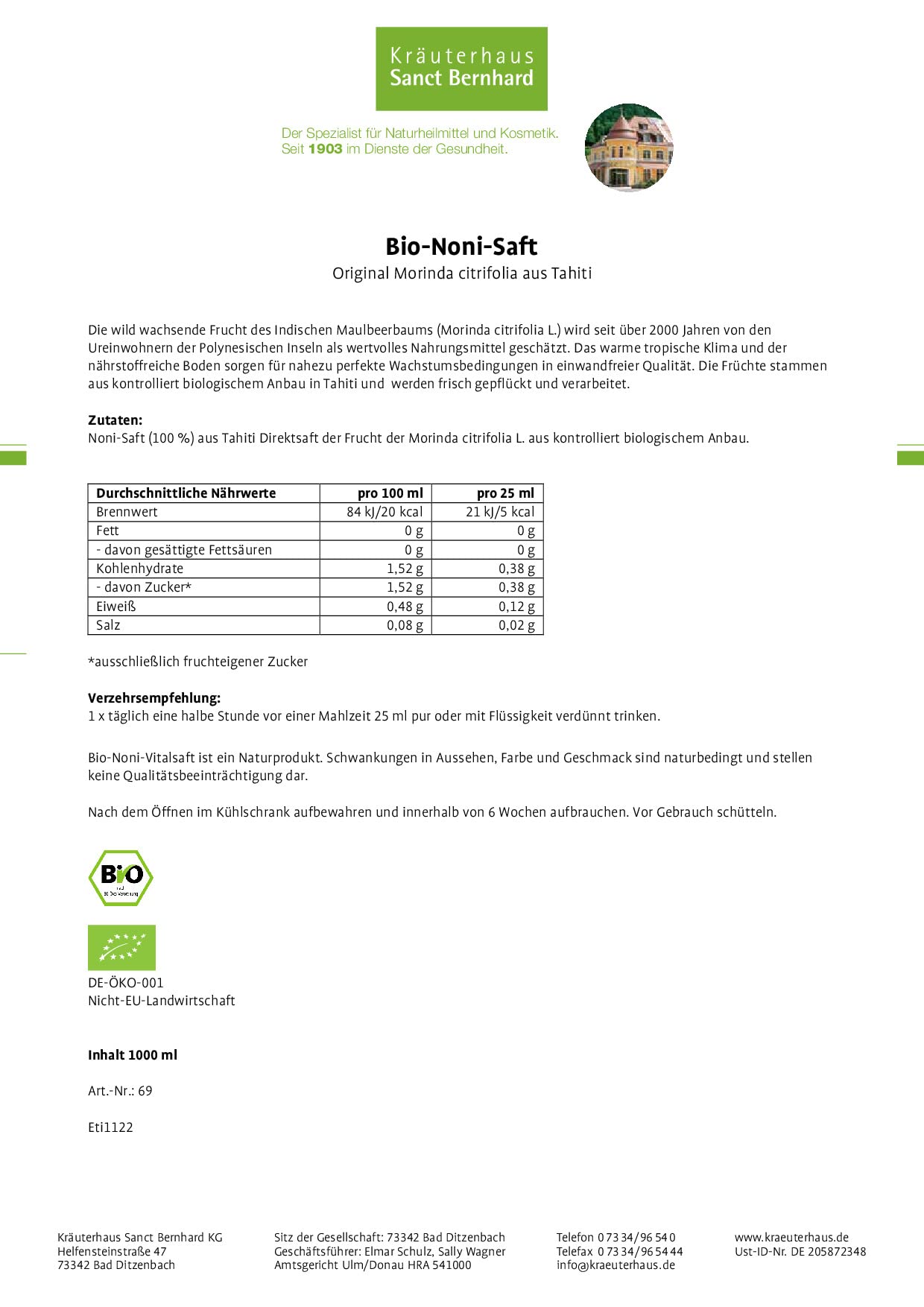 sanct-bernhard-bio-noni-vitalsaft-fruchtsaft-1-liter-bio-direktsaft image 2