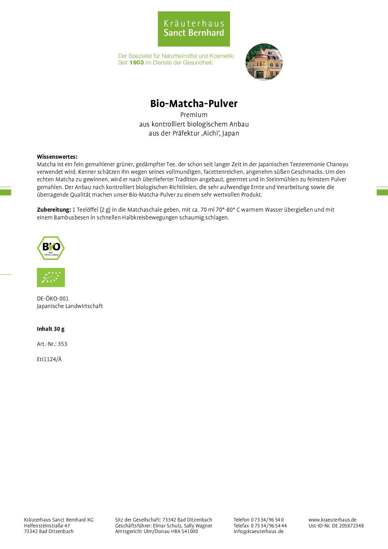 sanct-bernhard-bio-matcha-tee-pulver-30-g-premium image 2