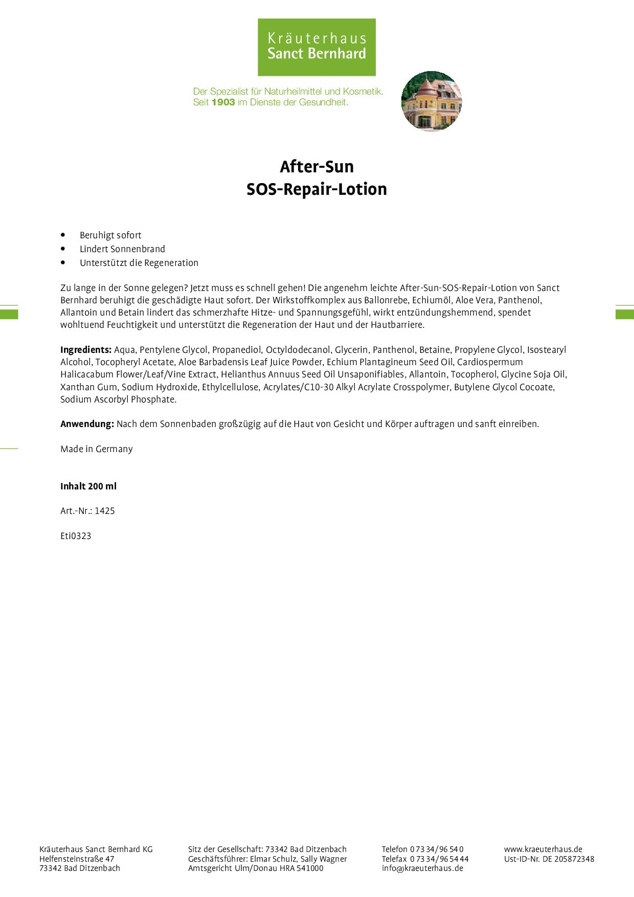 sanct-bernhard-after-sun-sos-repair-lotion-200-ml image 5