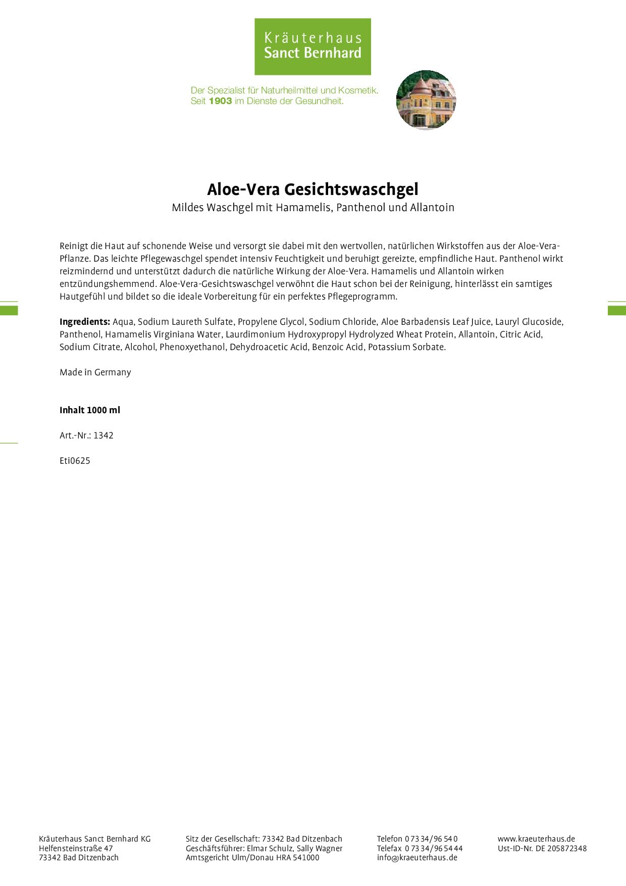 sanct-bernhard-aloe-vera-gesichtswaschgel-nachf-llflasche-1-liter image 2