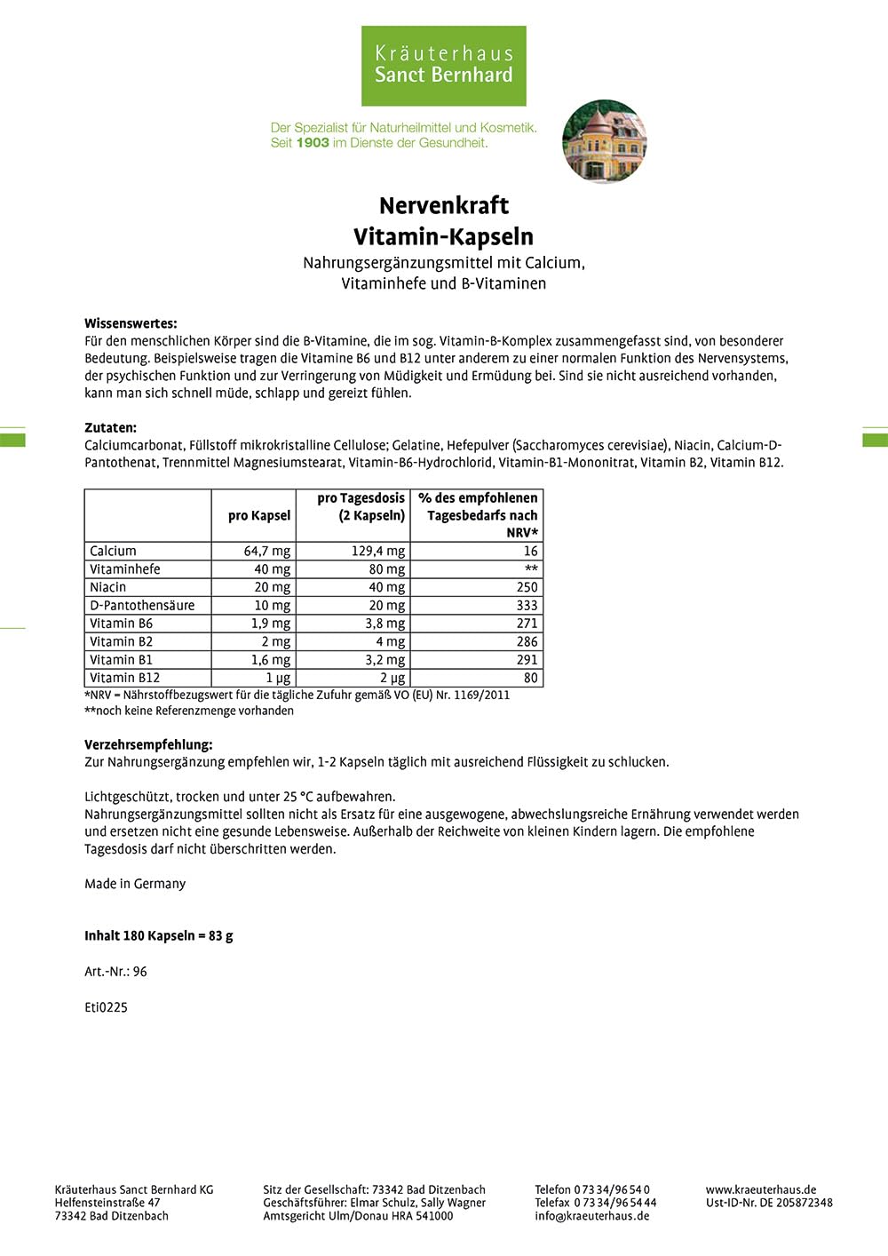 sanct-bernhard-nervenkraft-vitamin-kapseln-180-kapseln-b-komplex image 2
