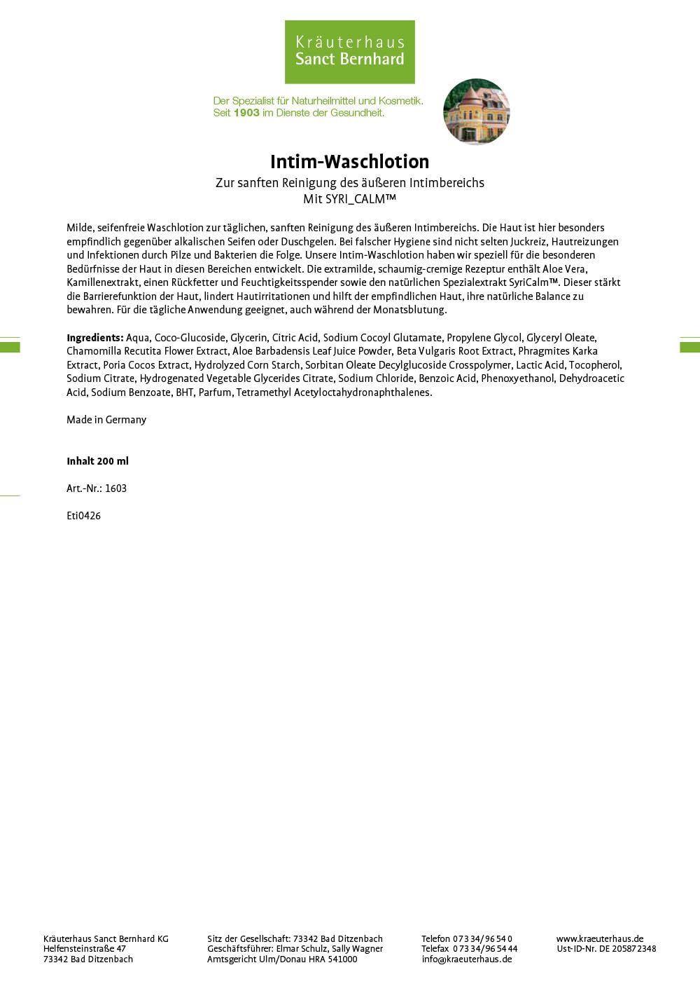 sanct-bernhard-intim-waschlotion-aloe-vera-200ml image 2