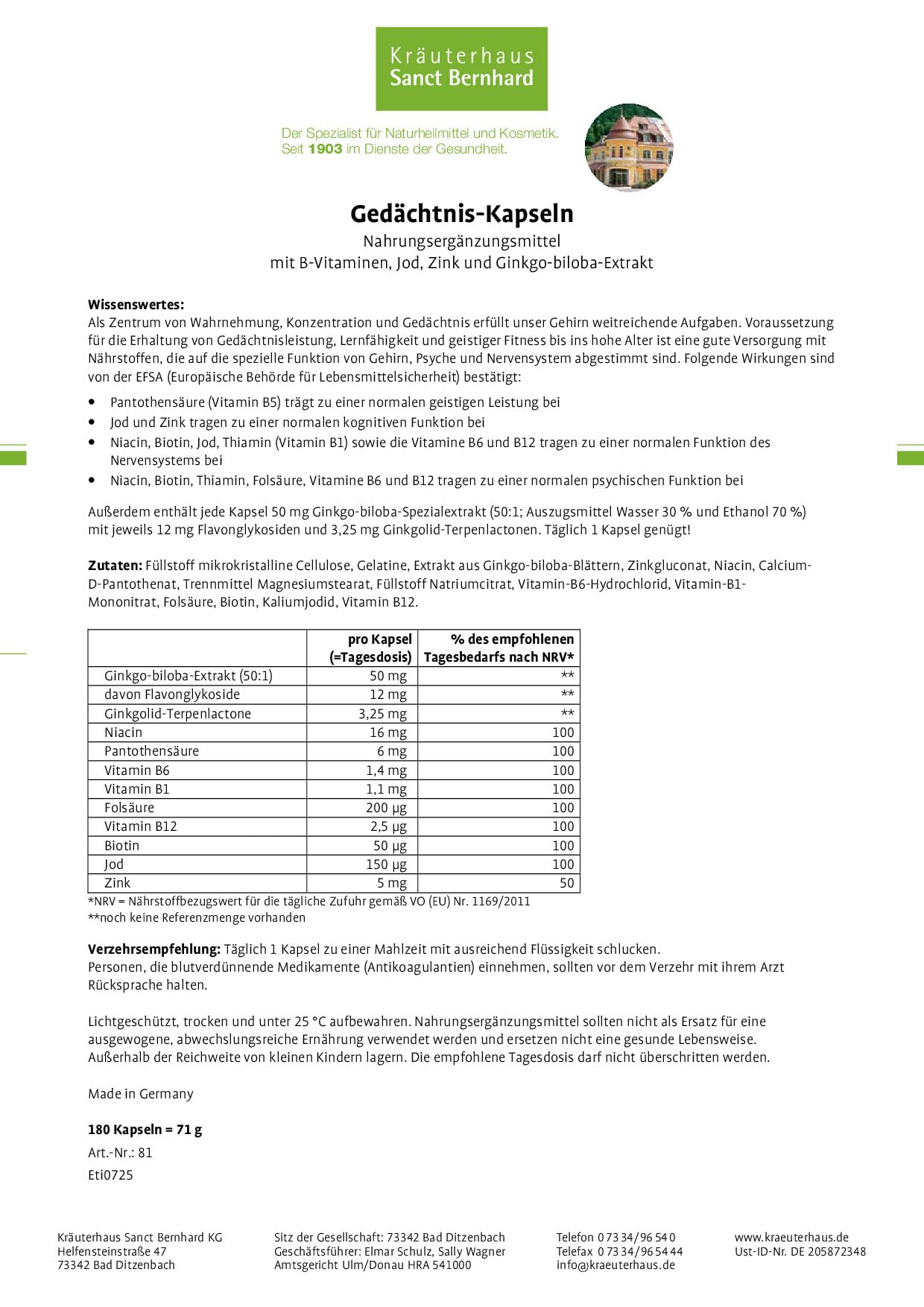 sanct-bernhard-ged-chtnis-kapseln-ginkgo-180-kapseln-b-komplex image 2