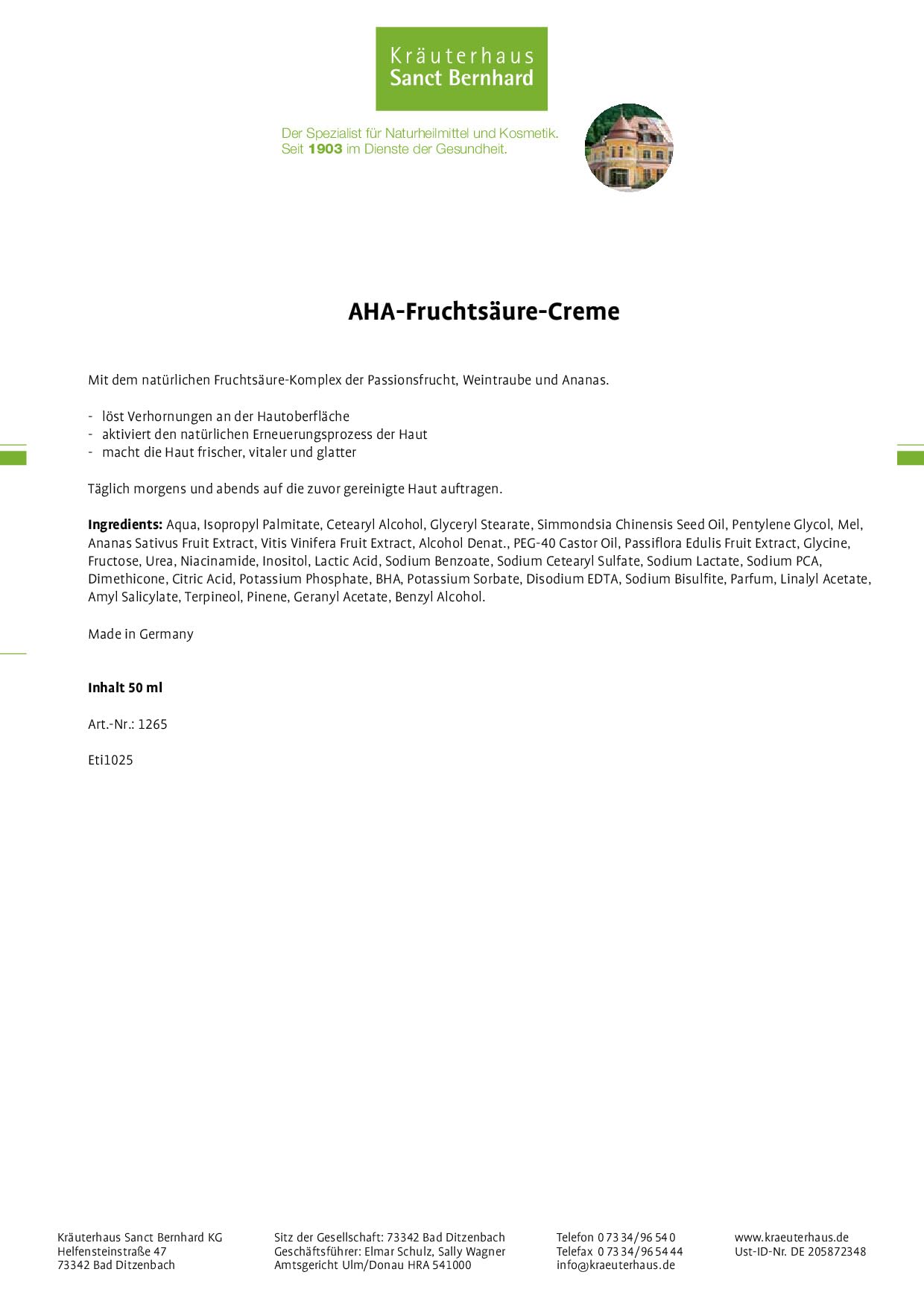 sanct-bernhard-anti-aging-aha-fruchts-ure-creme-50-ml image 2