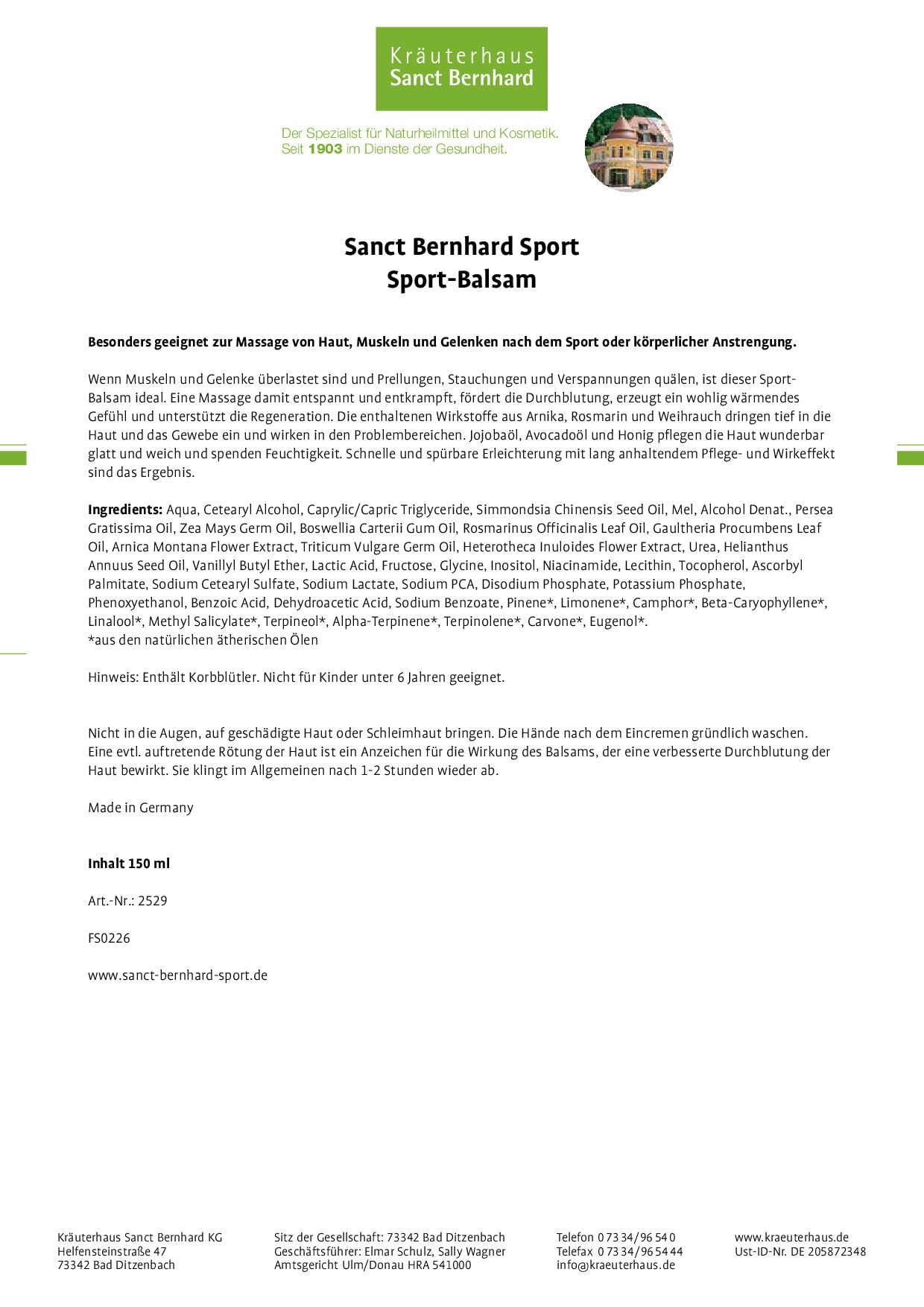 sanct-bernhard-sport-balsam-150-ml-mit-arnika-rosmarin image 2
