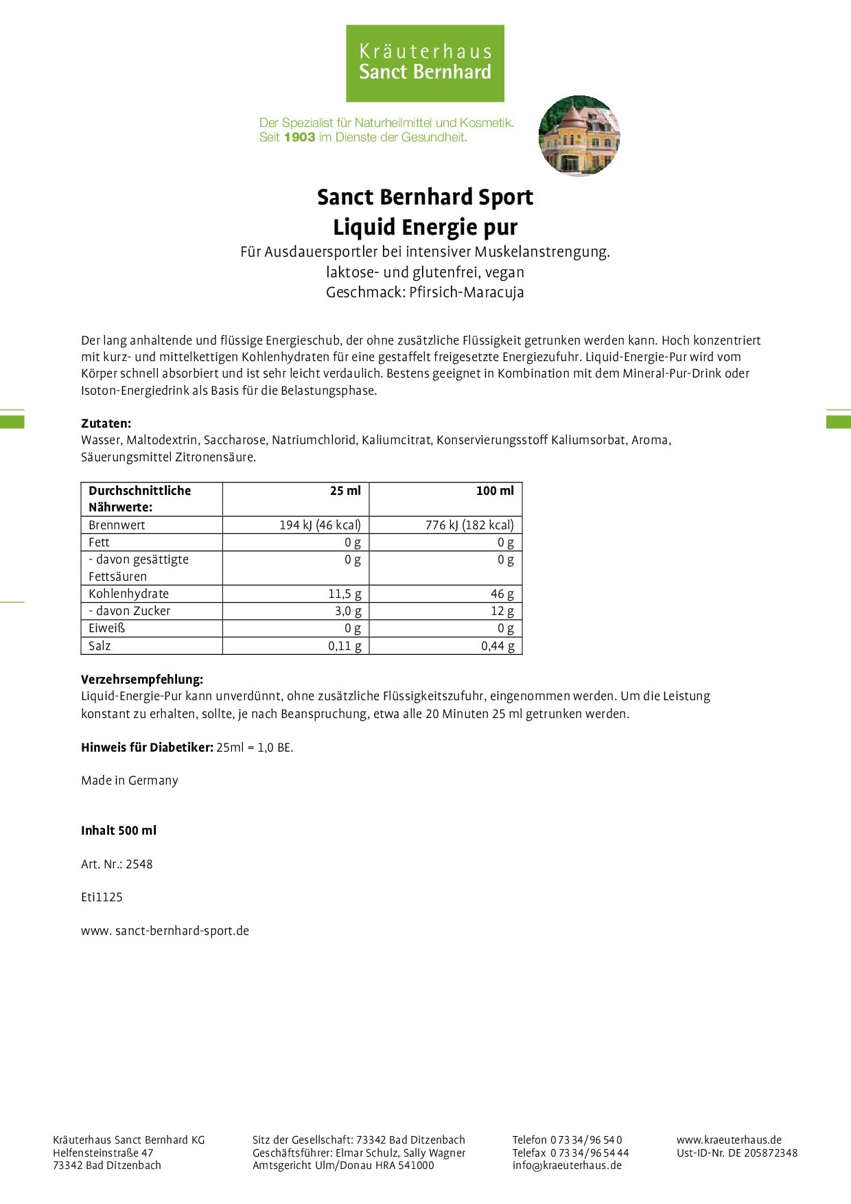 sanct-bernhard-sport-liquid-energie-pur-500-ml-pfirsich-maracuja-gel image 2