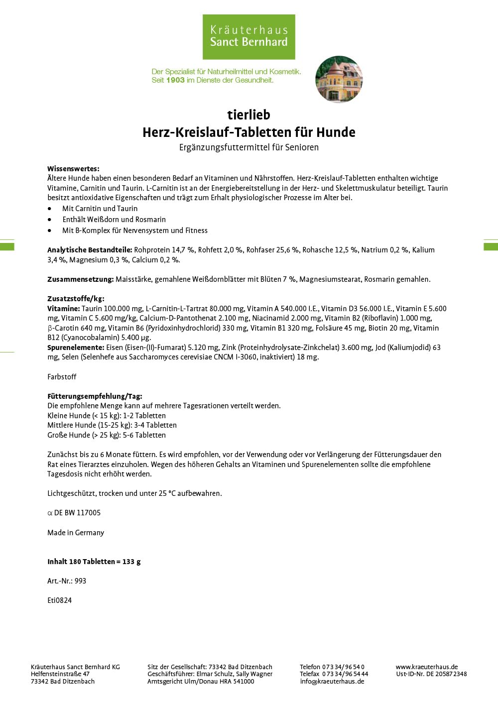 sanct-bernhard-tierlieb-herz-kreislauf-tabletten-hund-180-tabletten image 4