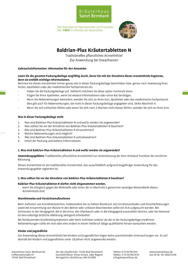 sanct-bernhard-baldrian-plus-kr-utertabletten-300-nerven-schlaf image 1