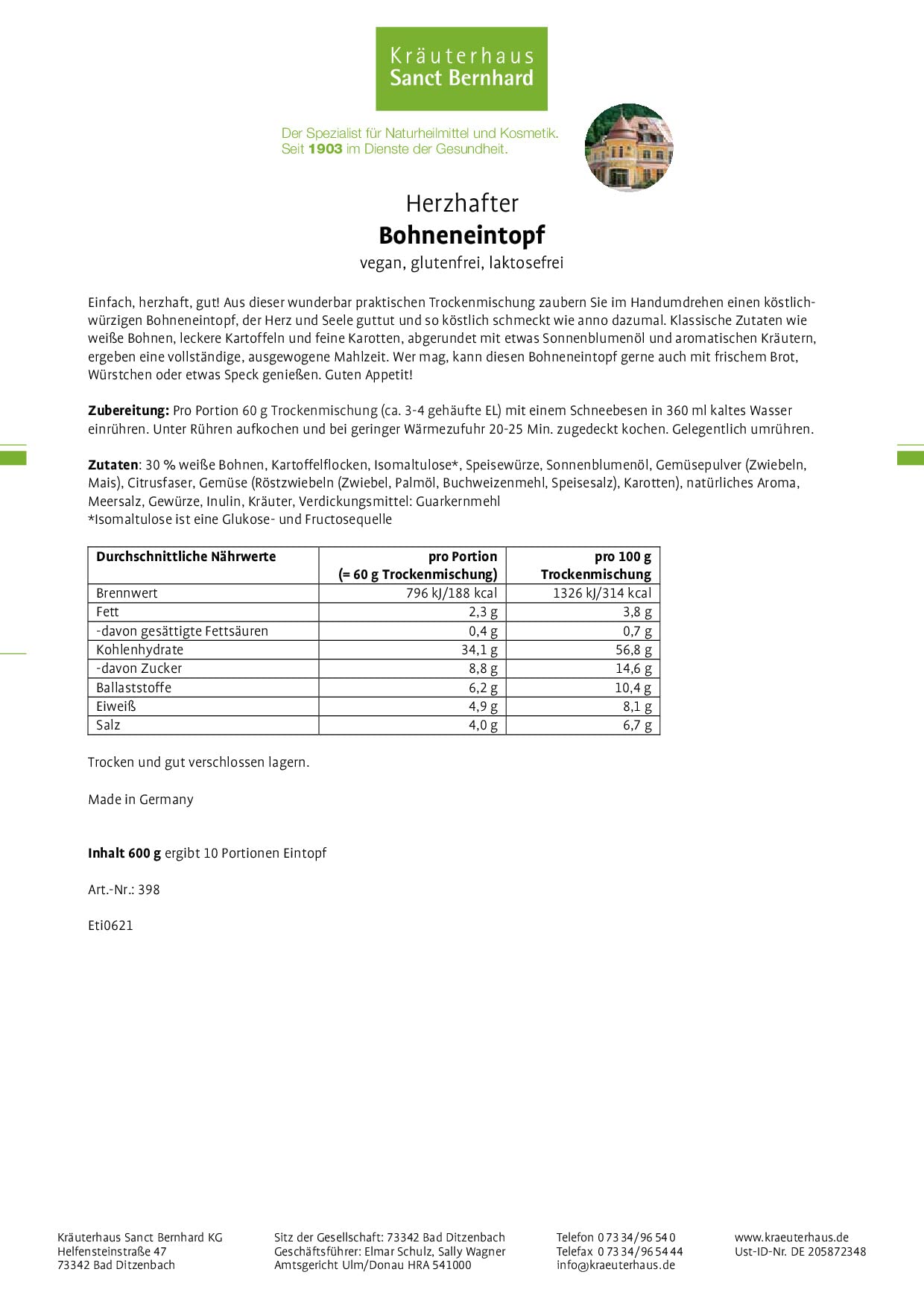 sanct-bernhard-bohneneintopf-trockenmischung-600g-vegan image 2