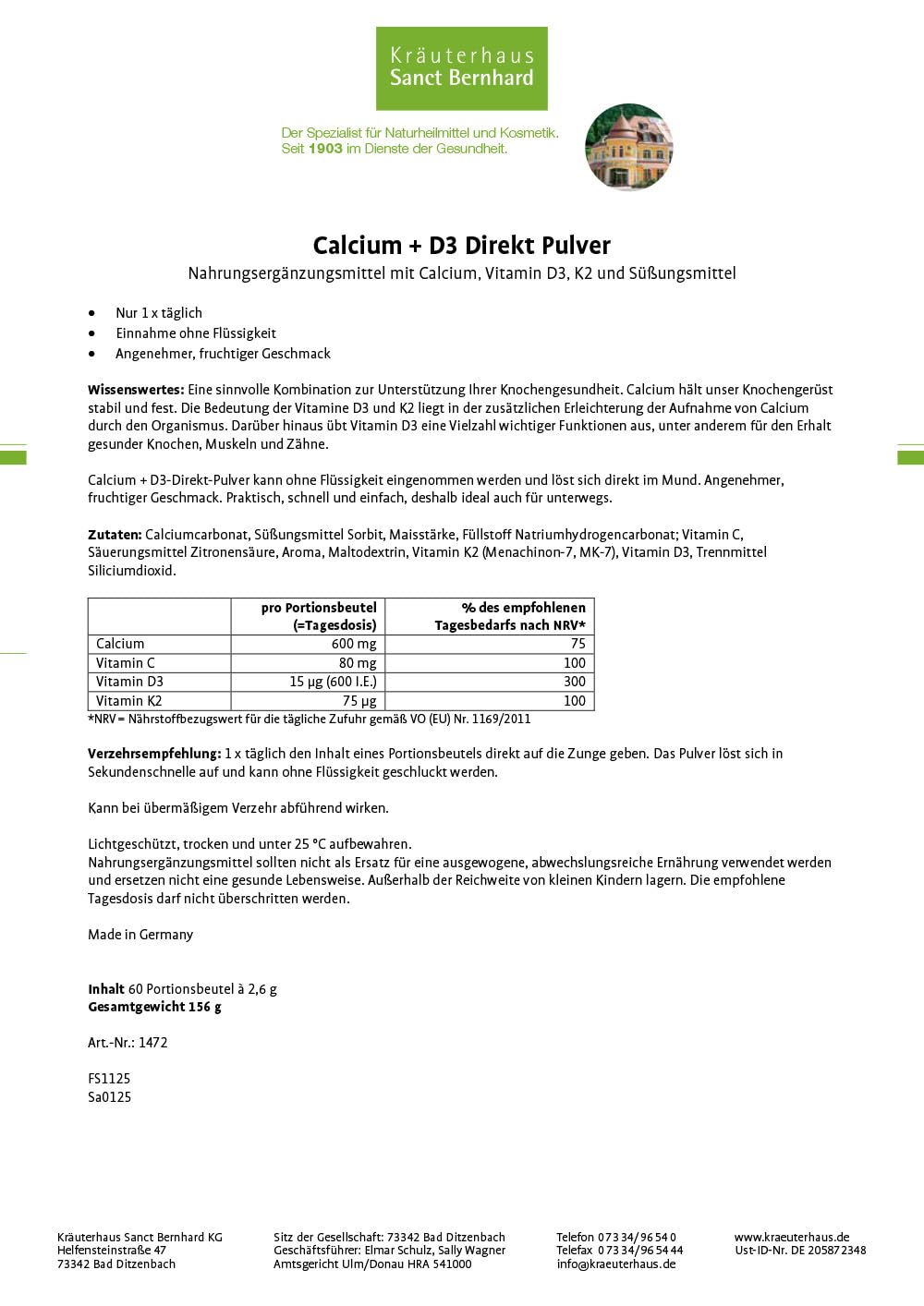 sanct-bernhard-calcium-d3-direkt-pulver-60-sachets-fruchtig image 2