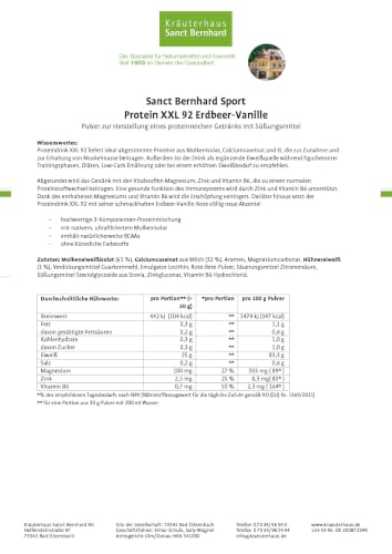 sanct-bernhard-sport-protein-xxl-92-erdbeer-vanille-450-g-proteinpulver image 8