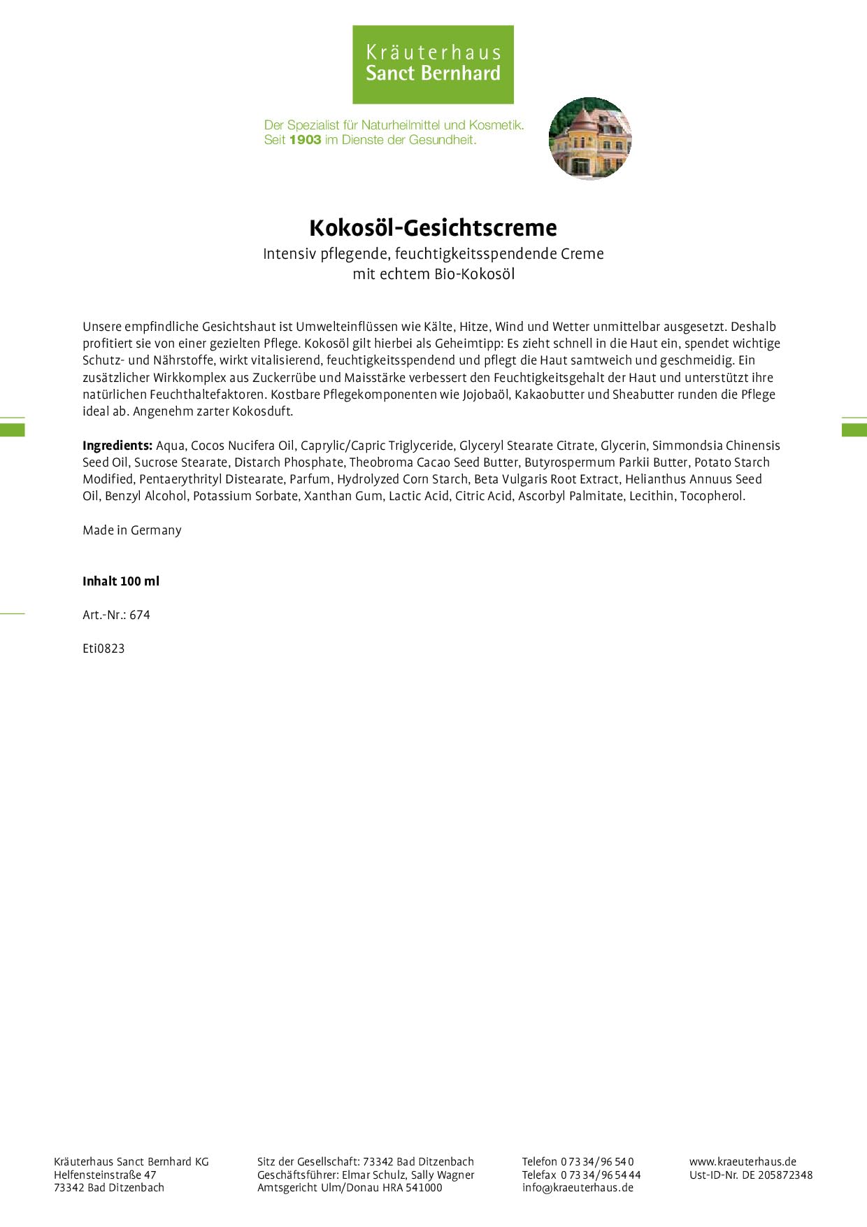 sanct-bernhard-kokos-l-gesichtscreme-100-ml-bio-kokos-l image 2