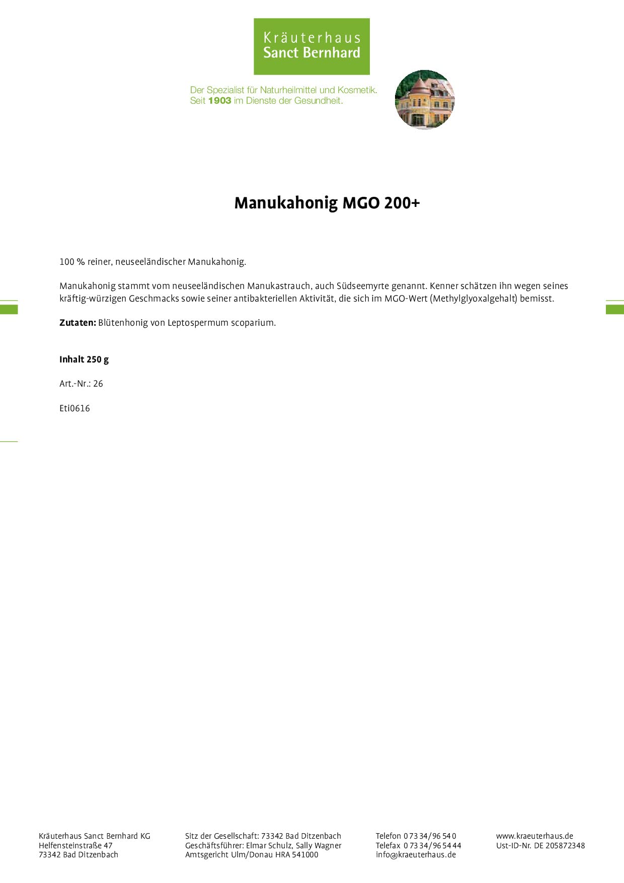 sanct-bernhard-manuka-honig-mgo-200-honig-250-g-rein-neuseeland image 3