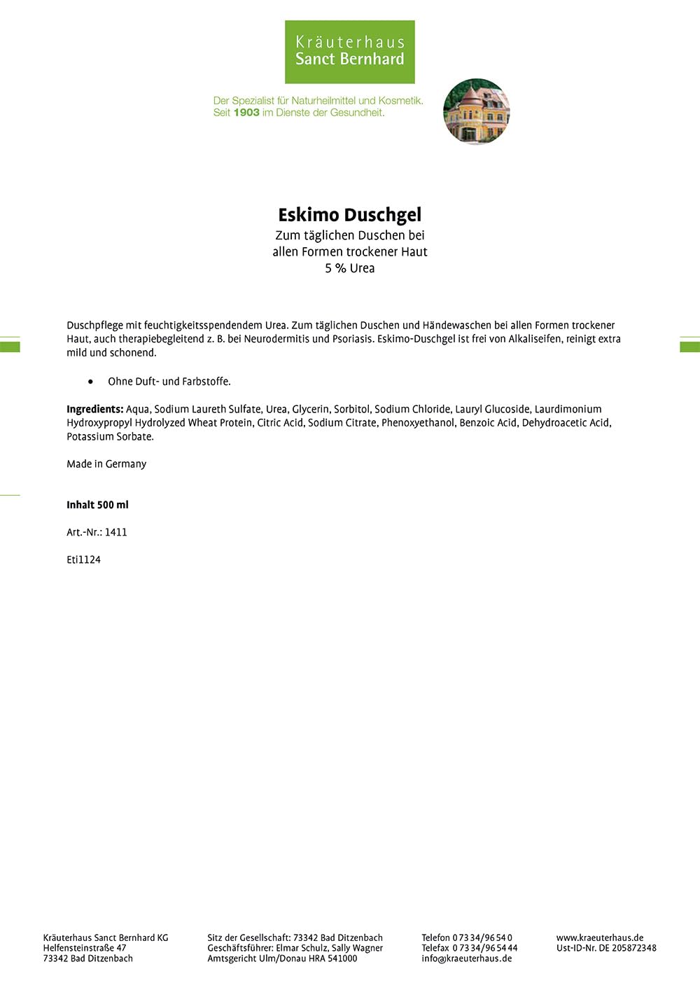 sanct-bernhard-eskimo-duschgel-mit-urea-duschgel-500-ml-duftfrei image 2