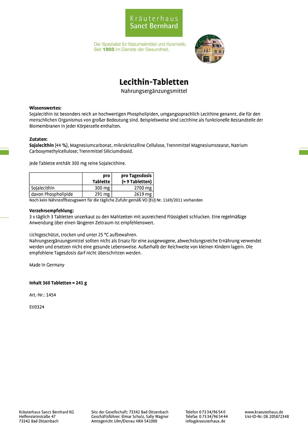 sanct-bernhard-lecithin-tabletten-sojalecithin-360-tabletten-phospholipide image 2