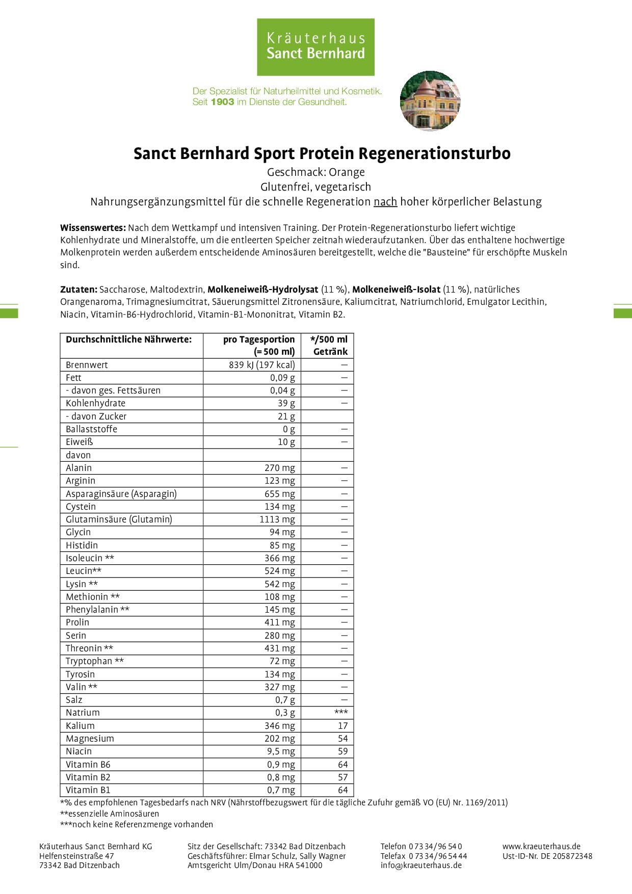 sanct-bernhard-sport-regenerationsturbo-proteindrink-orange-725g image 2