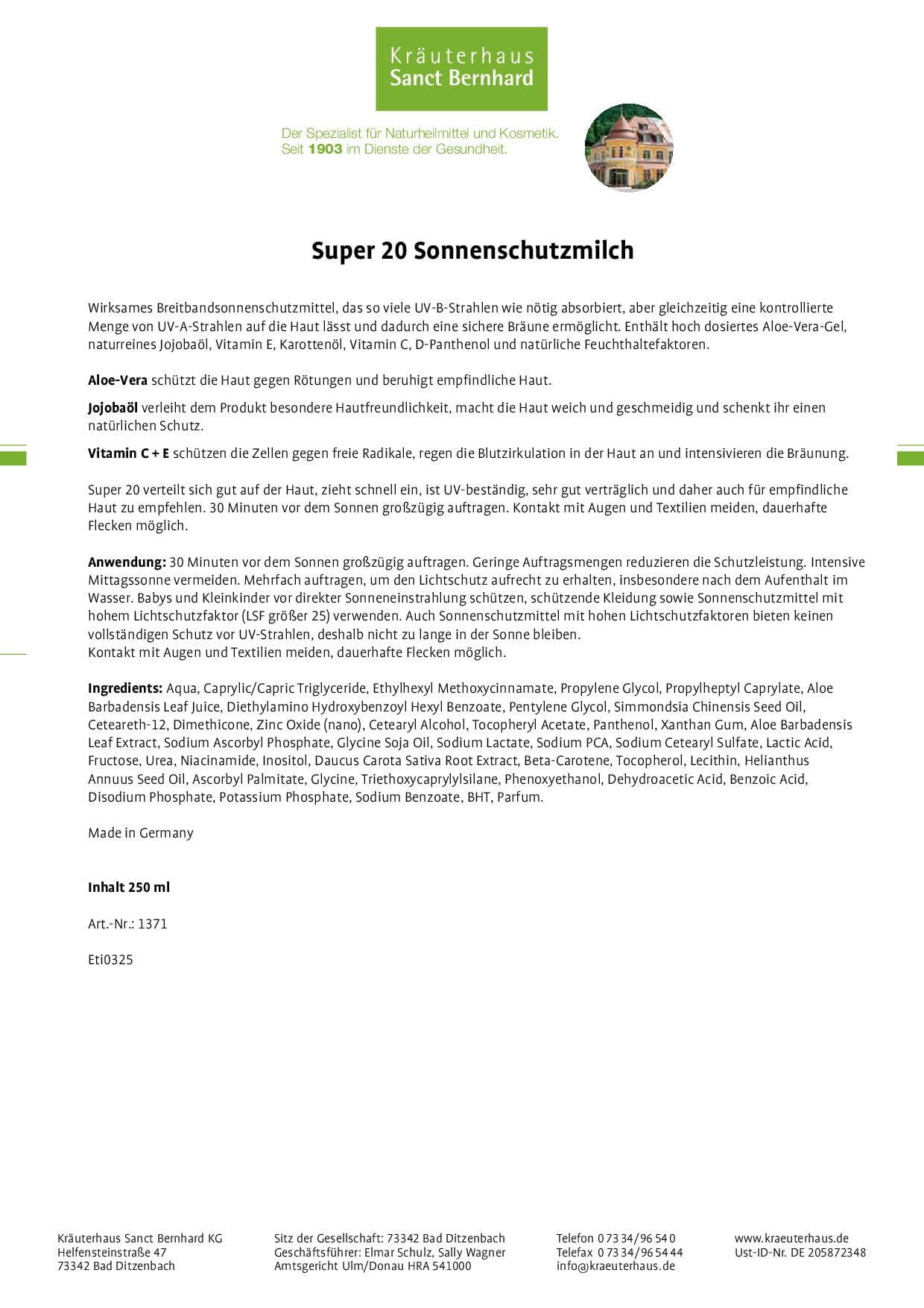 sanct-bernhard-sonnenschutz-milch-lsf-20-250-ml-aloe-vera-jojoba image 3