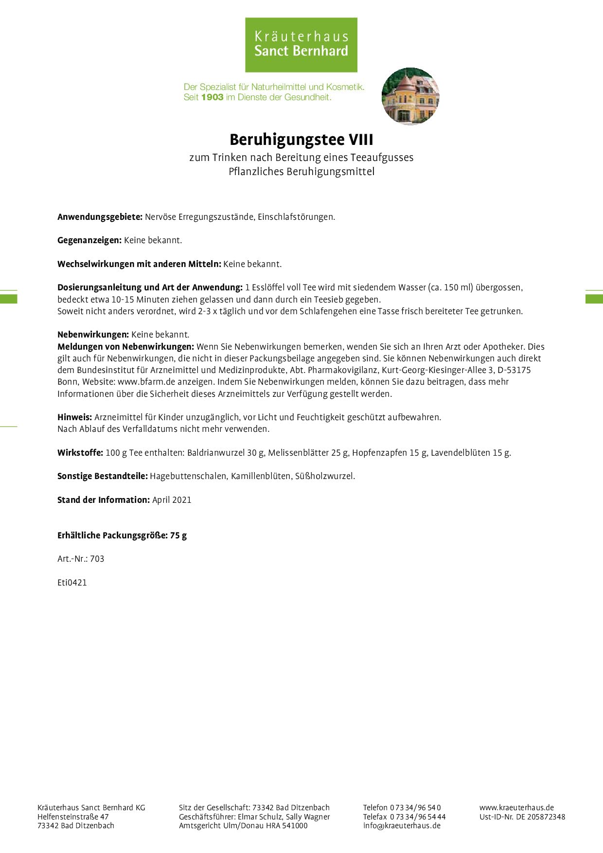 sanct-bernhard-beruhigungs-tee-viii-baldrian-3-x-75-g image 2