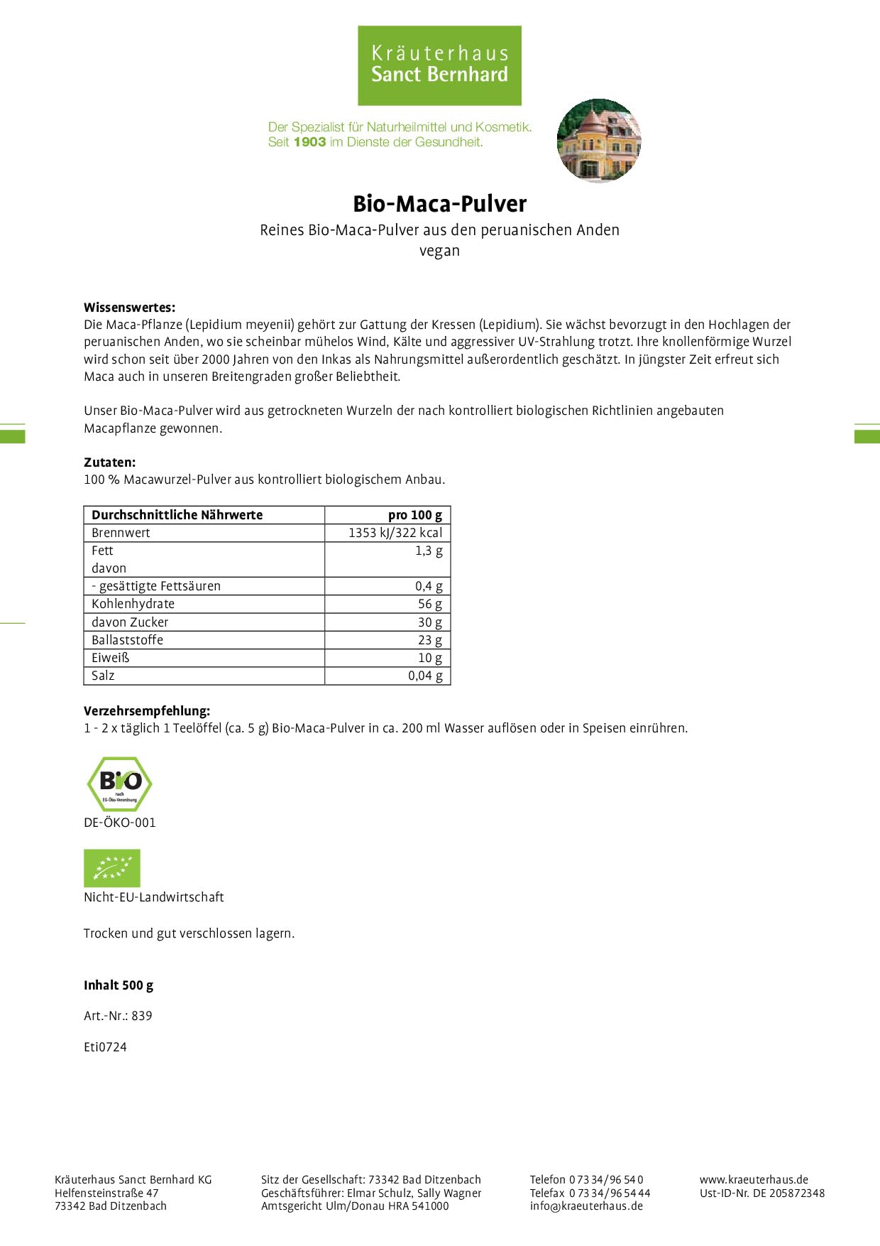 sanct-bernhard-bio-maca-pulver-500-g-lepidium-meyenii-anden image 2