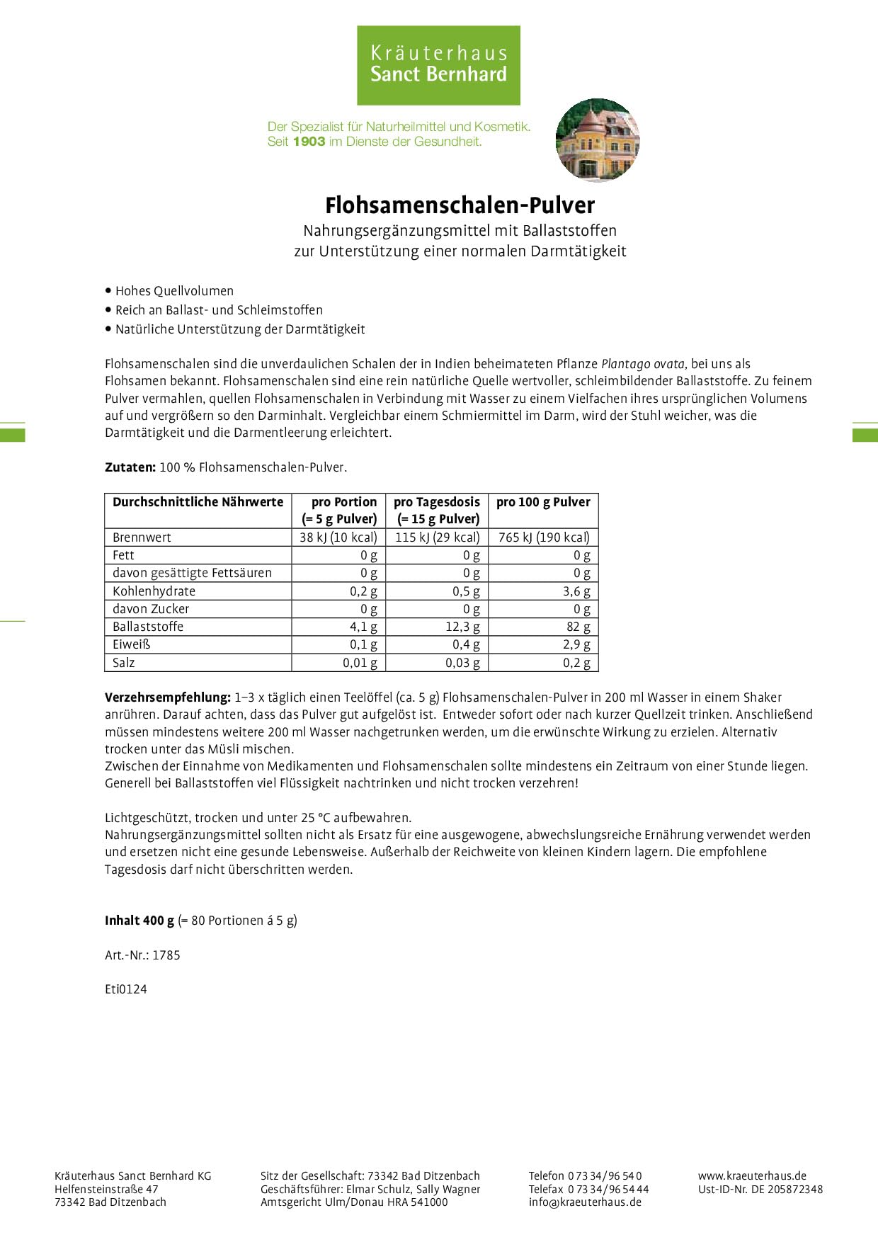 sanct-bernhard-flohsamenschalen-pulver-400-g-ballaststoffe image 2